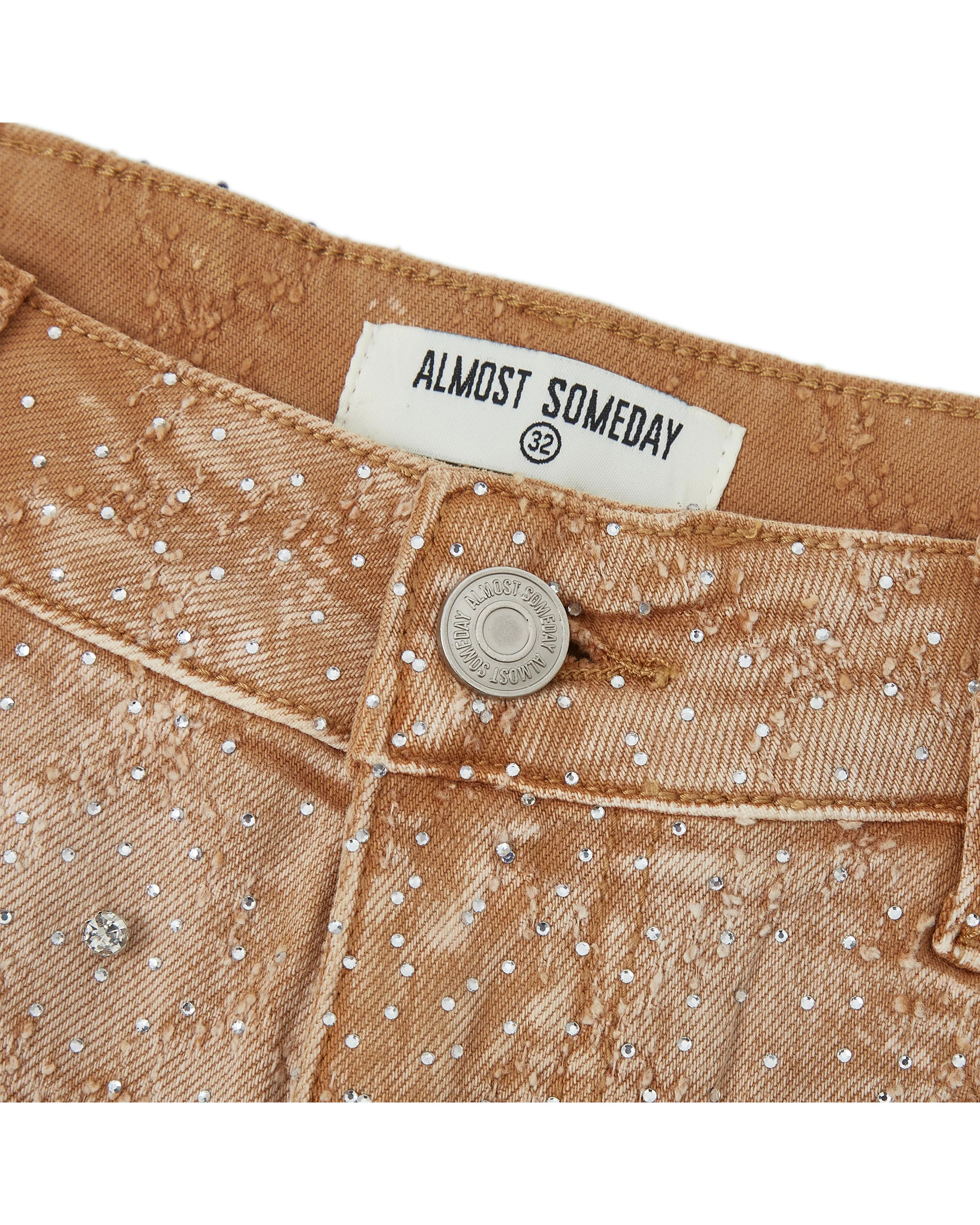 Gemstone Denim Jorts - Light Brown - Image 4