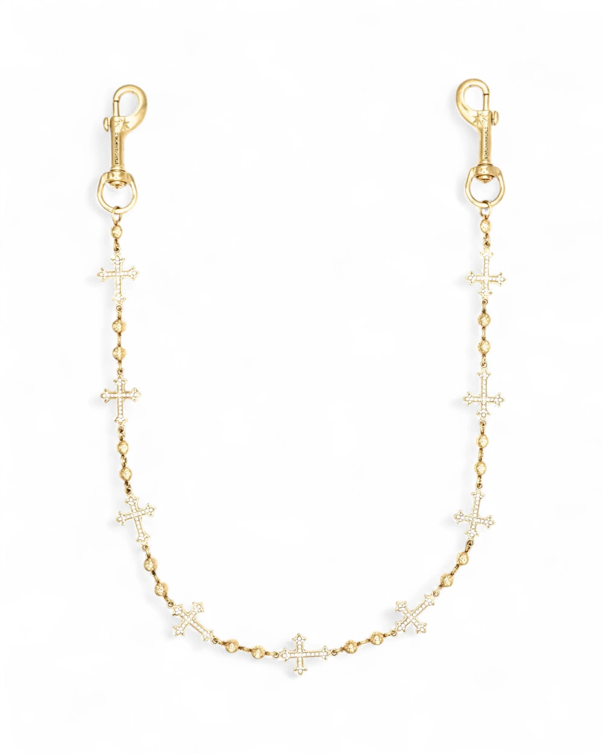 Gold Crosses Wallet Chain - White Stones