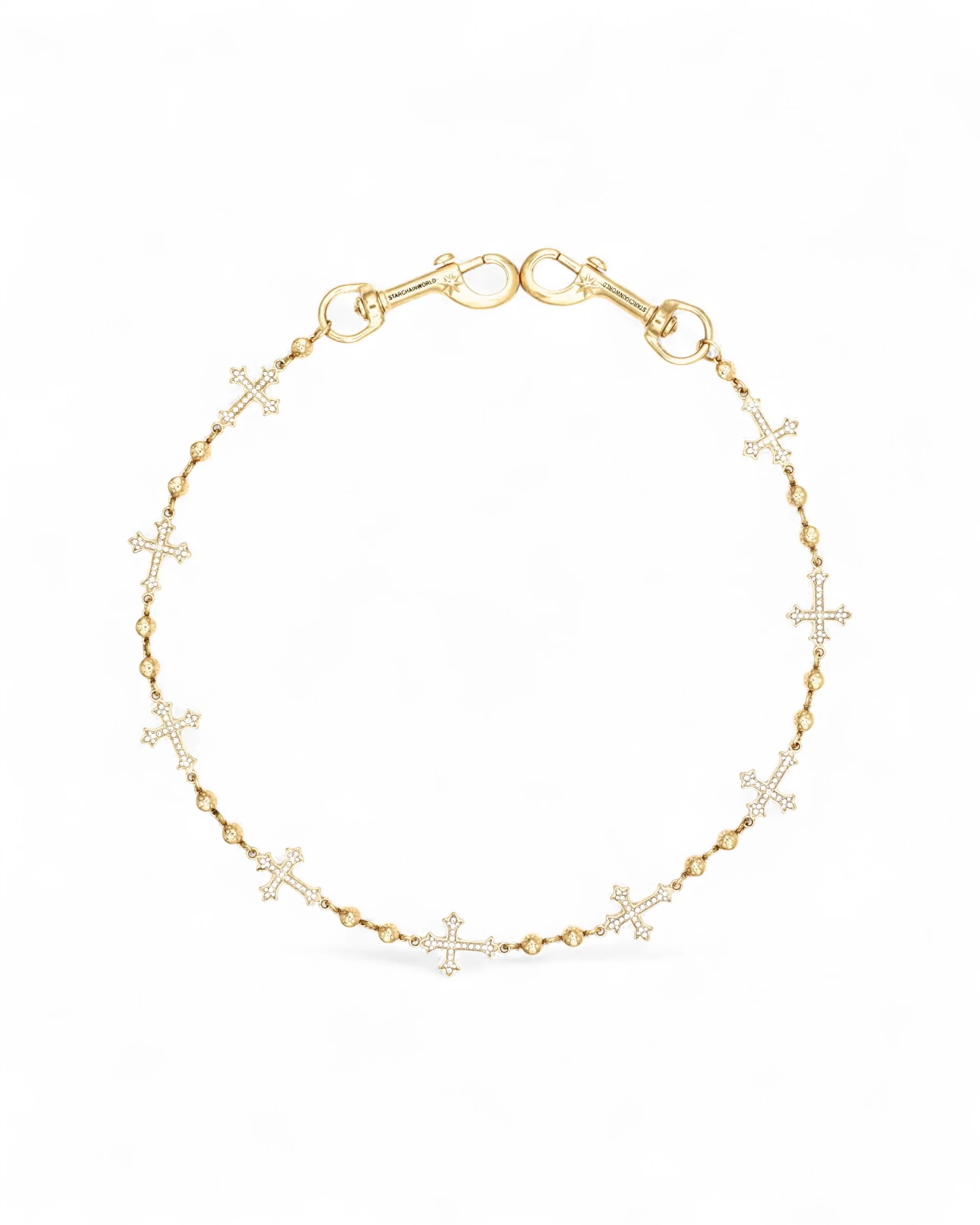 Gold Crosses Wallet Chain - White Stones - Image 2