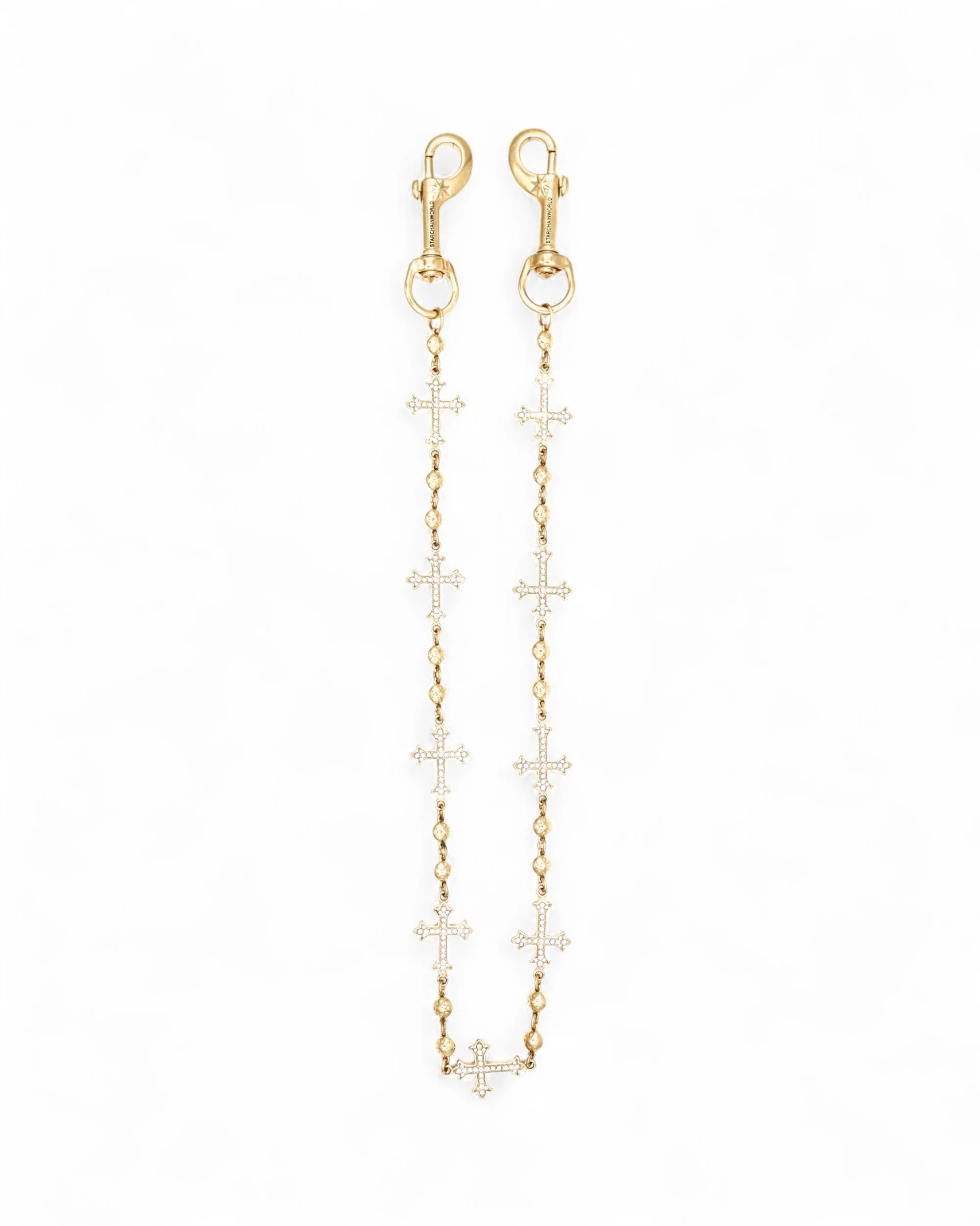 Gold Crosses Wallet Chain - White Stones - Image 3