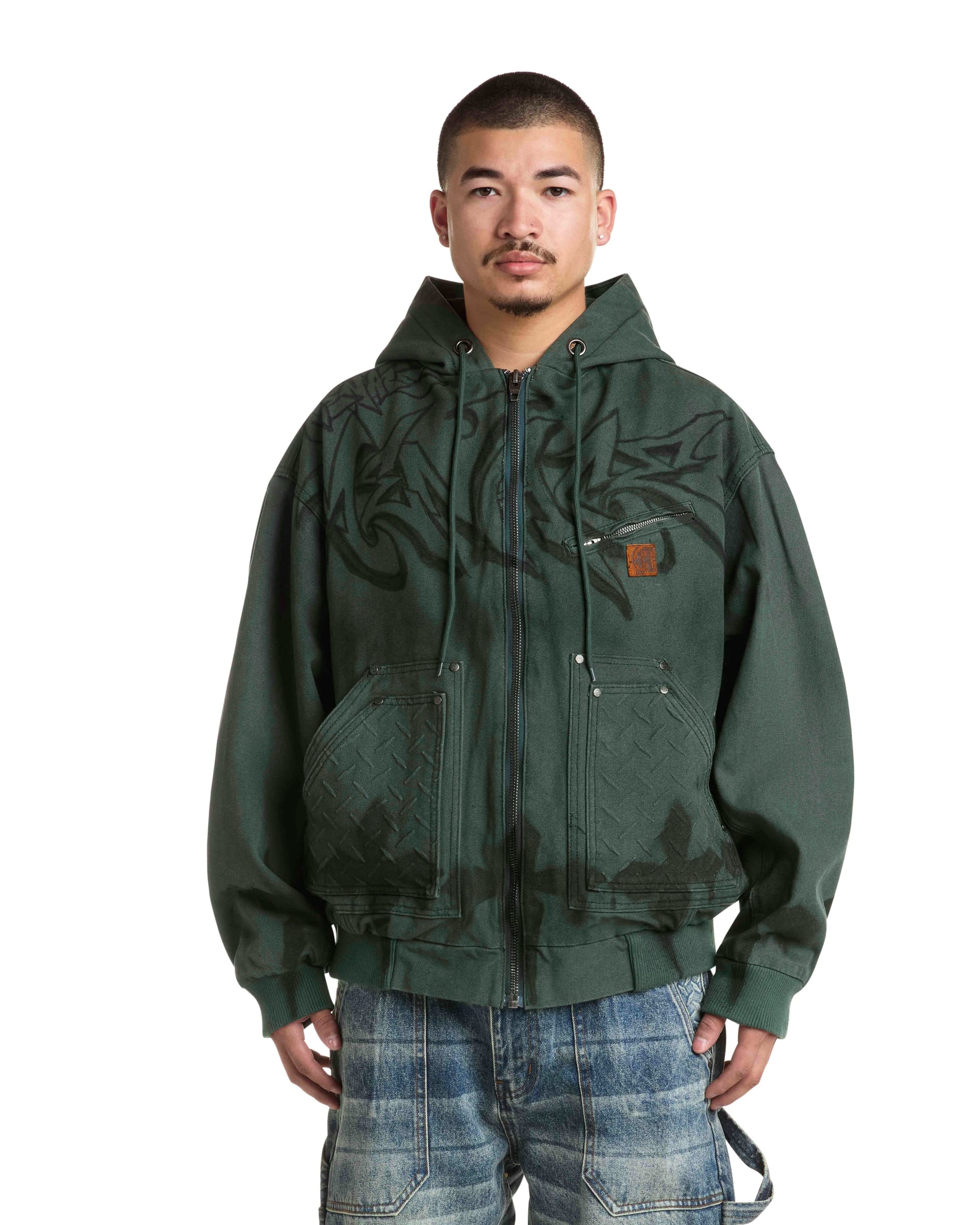 GRAFFITI STEEL EMBOSSED CANVAS HOODED JACKET - Image 3
