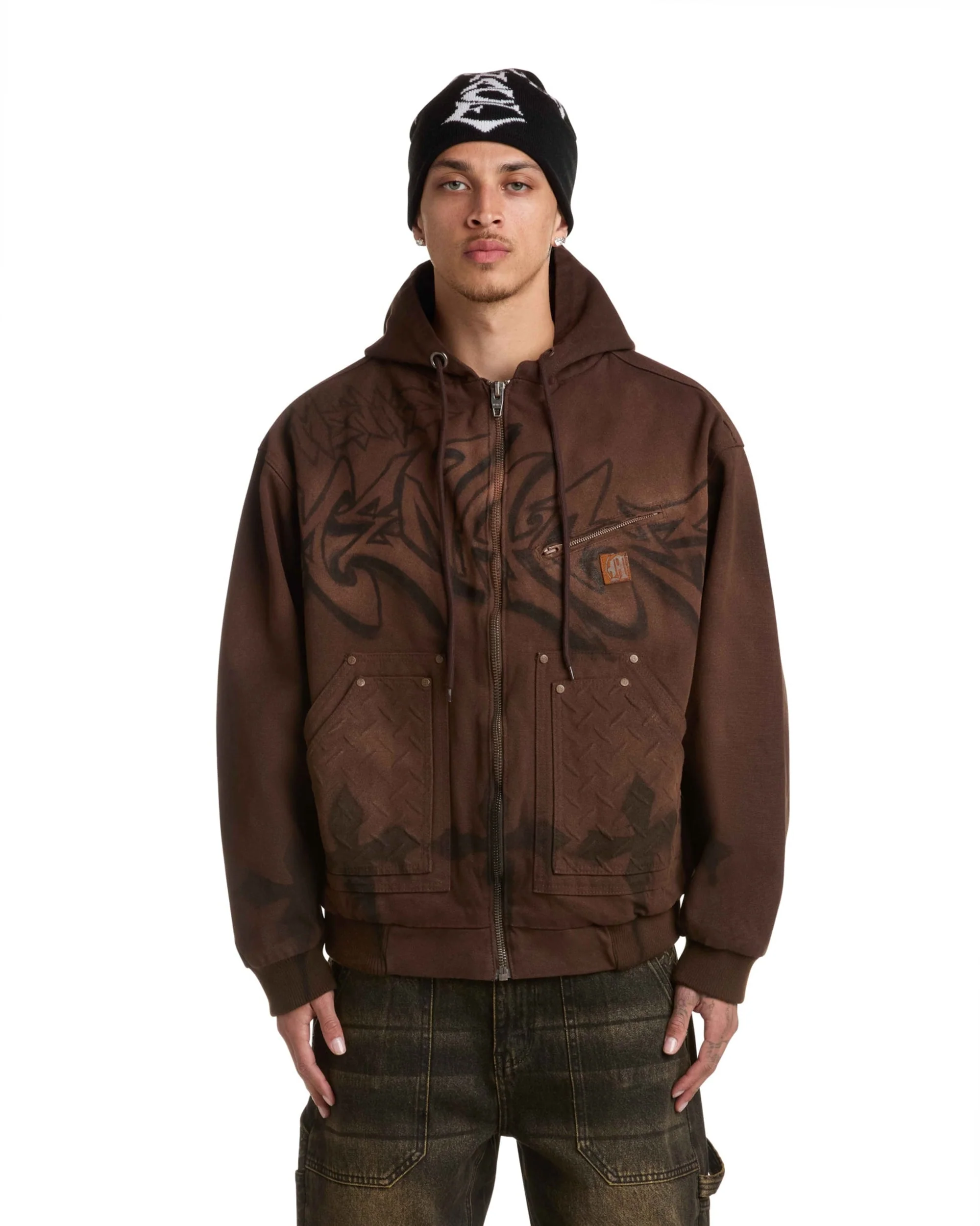 GRAFFITI STEEL EMBOSSED CANVAS HOODED JACKET - Image 3