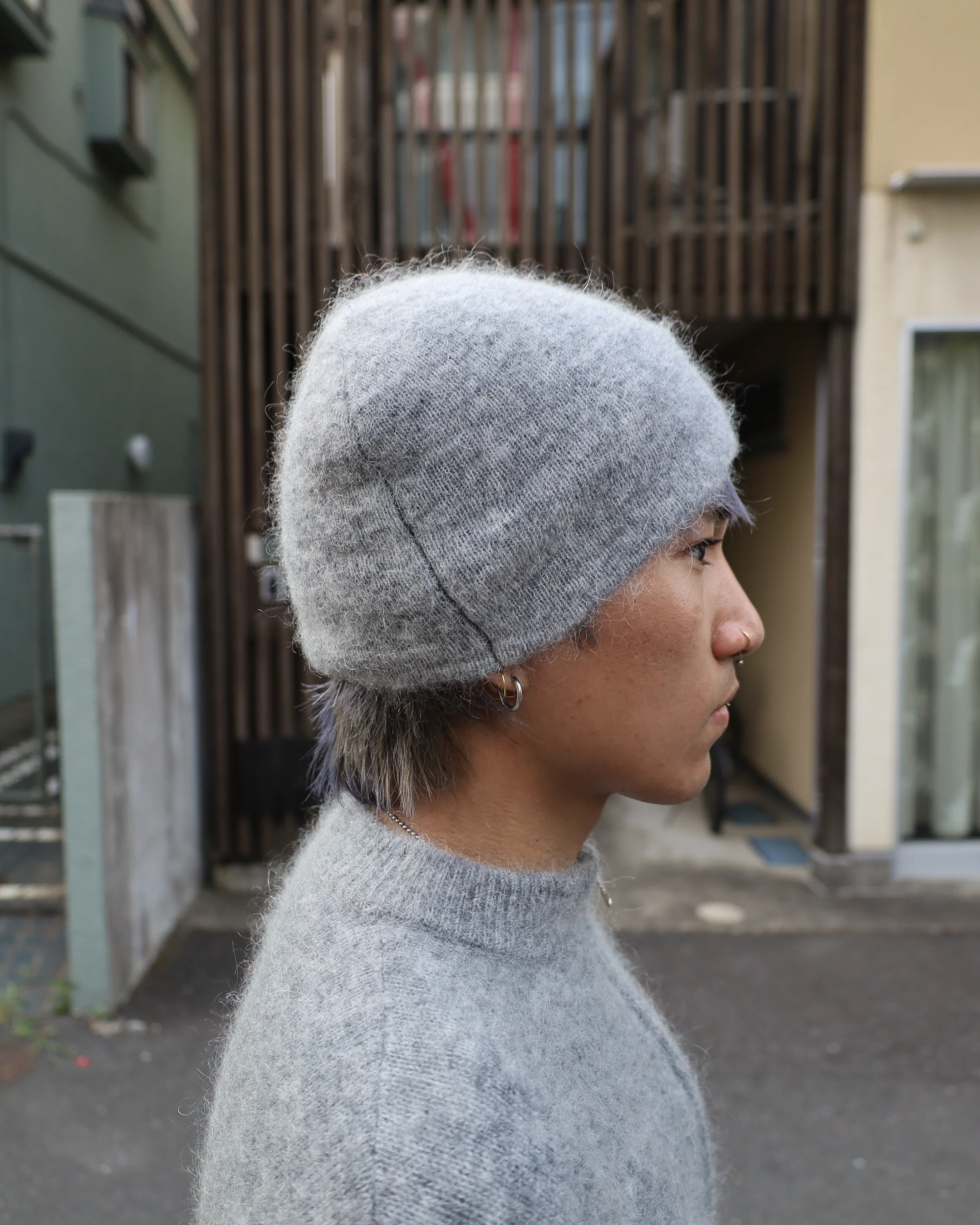 Gray Mohair Knit Beanie - Image 2