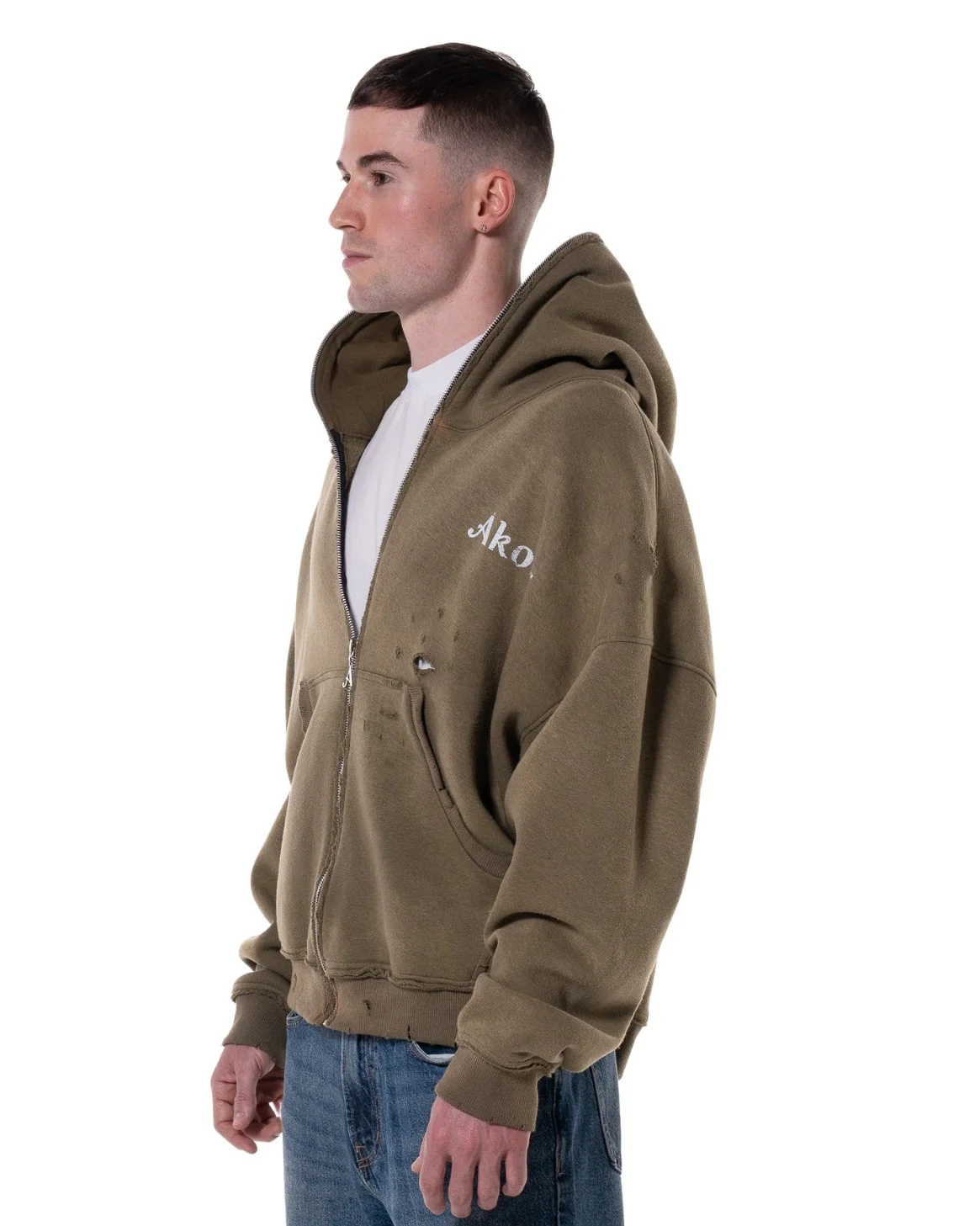GREEN "LODJA" DISTRESSED HOODIE - Image 5