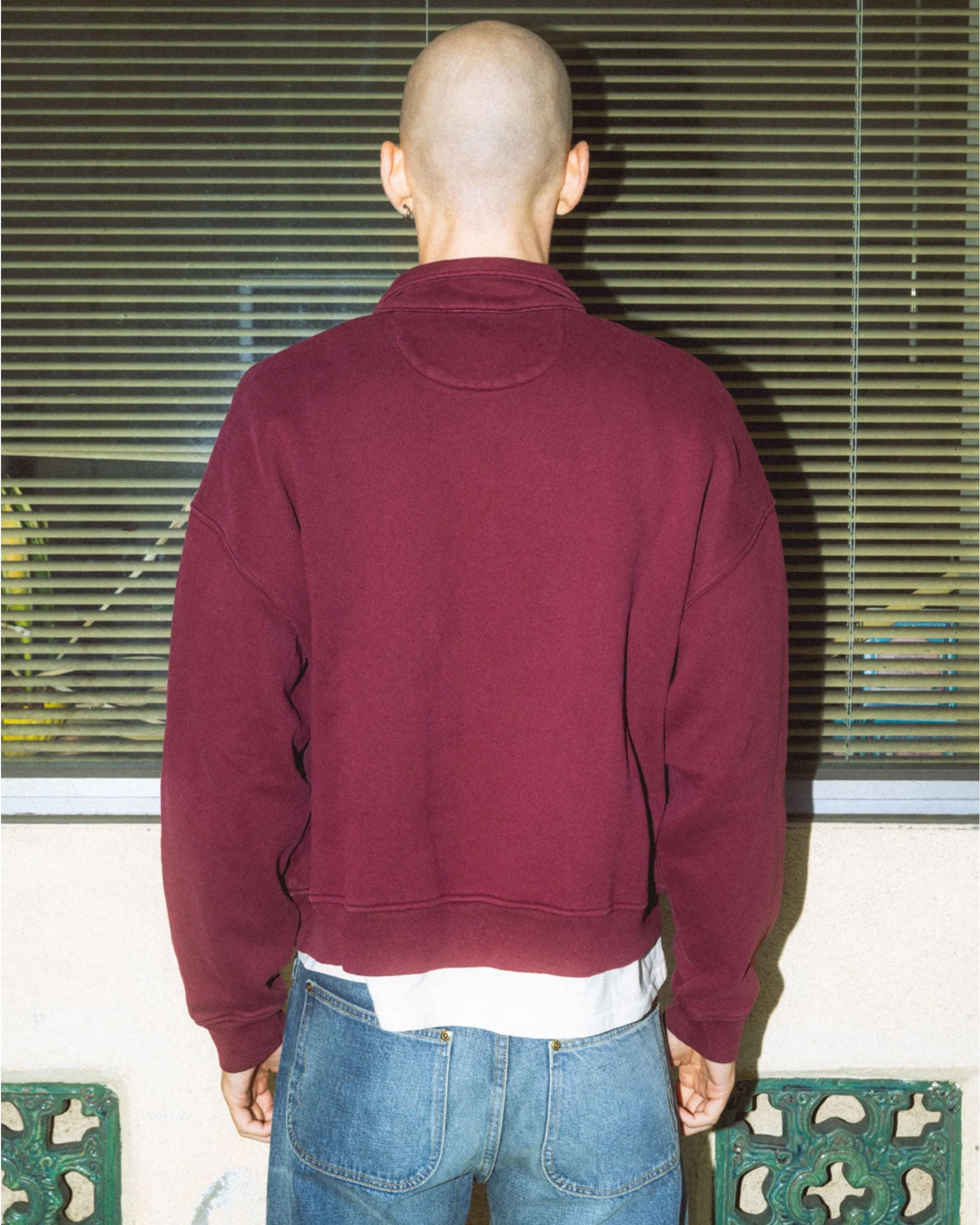 Half Zip Collared Sweatshirt - Wine - Image 4