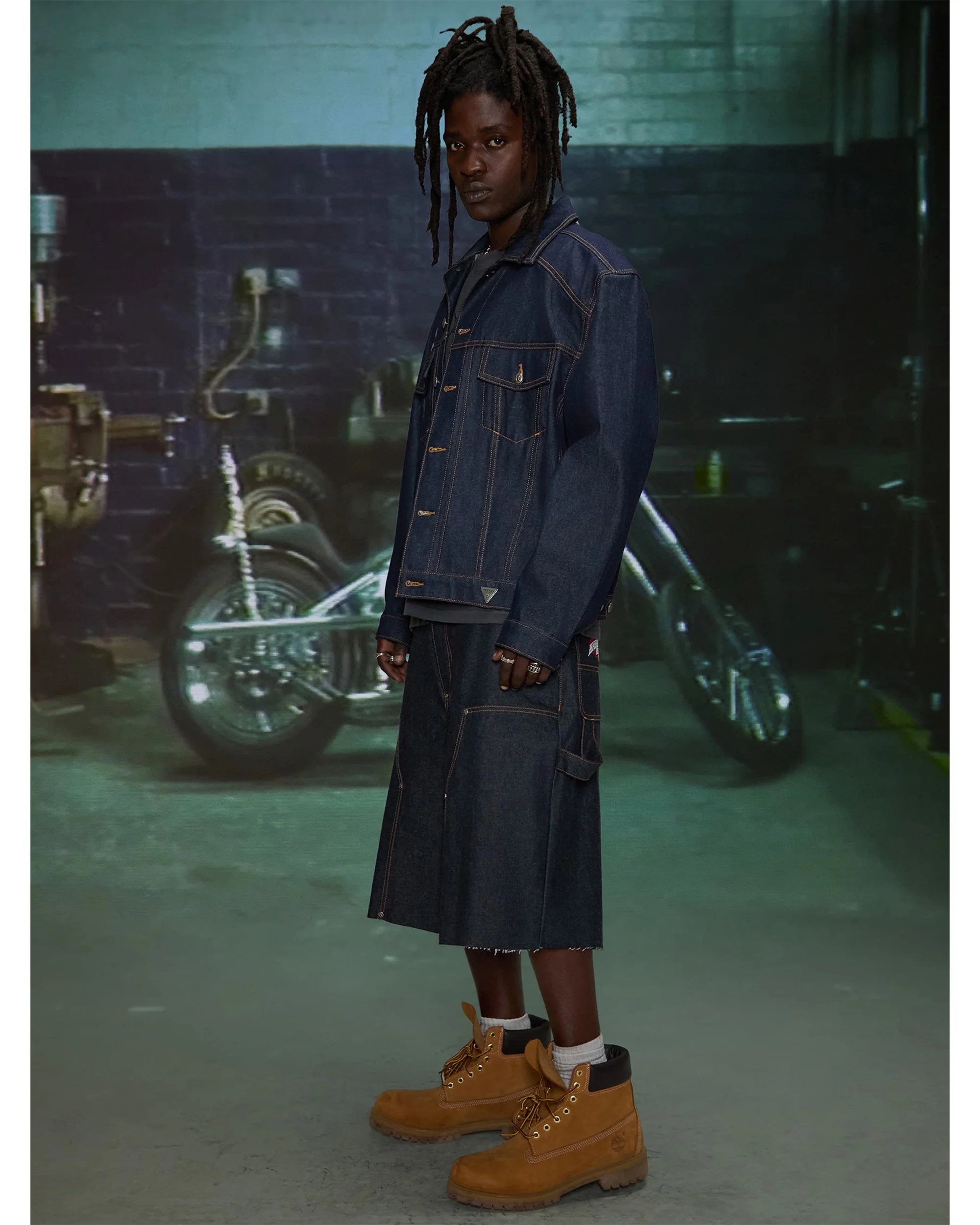HARDSTONE Raw Denim Carpenter Shorts - Image 5