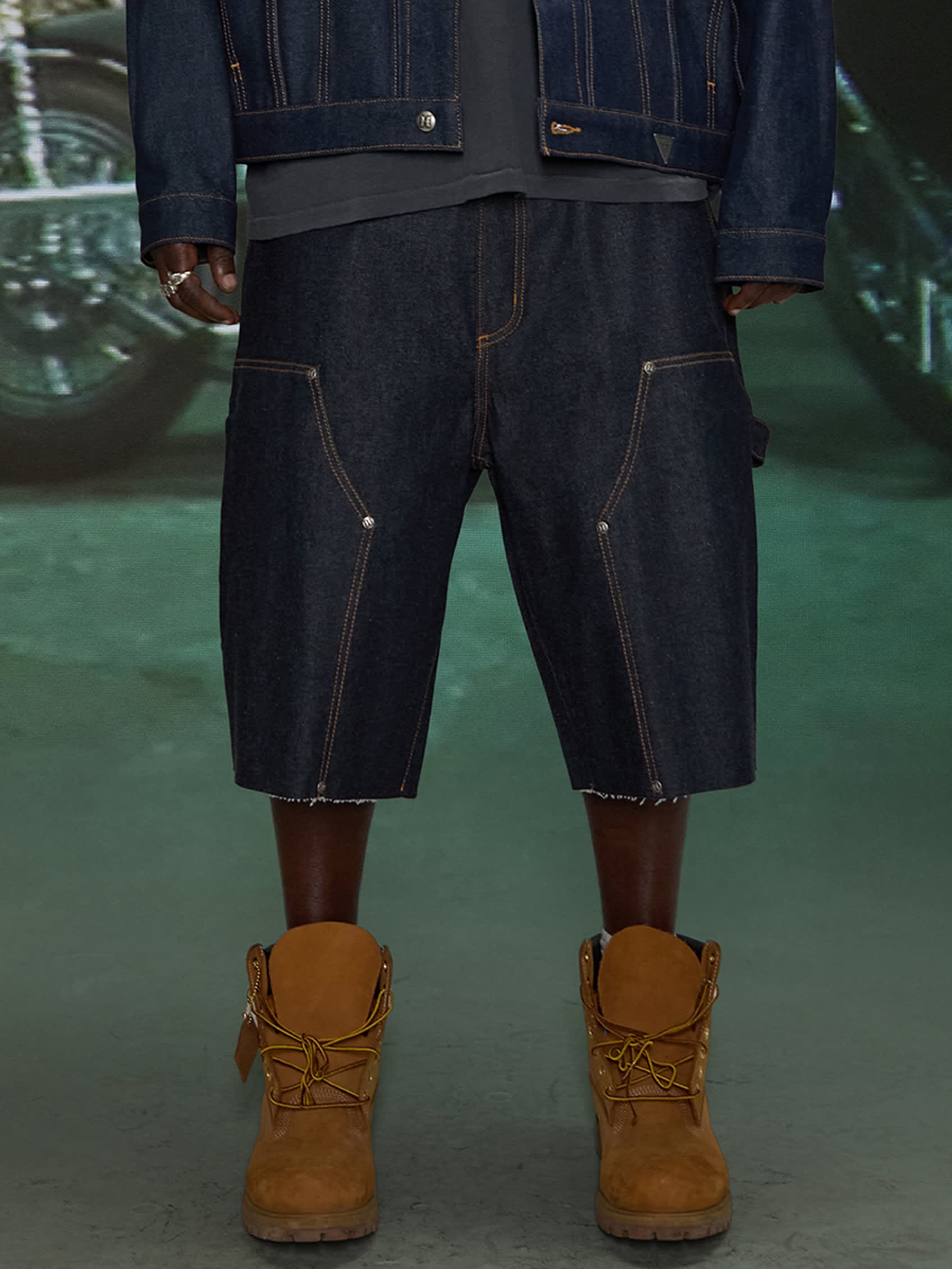 HARDSTONE Raw Denim Carpenter Shorts - Image 6