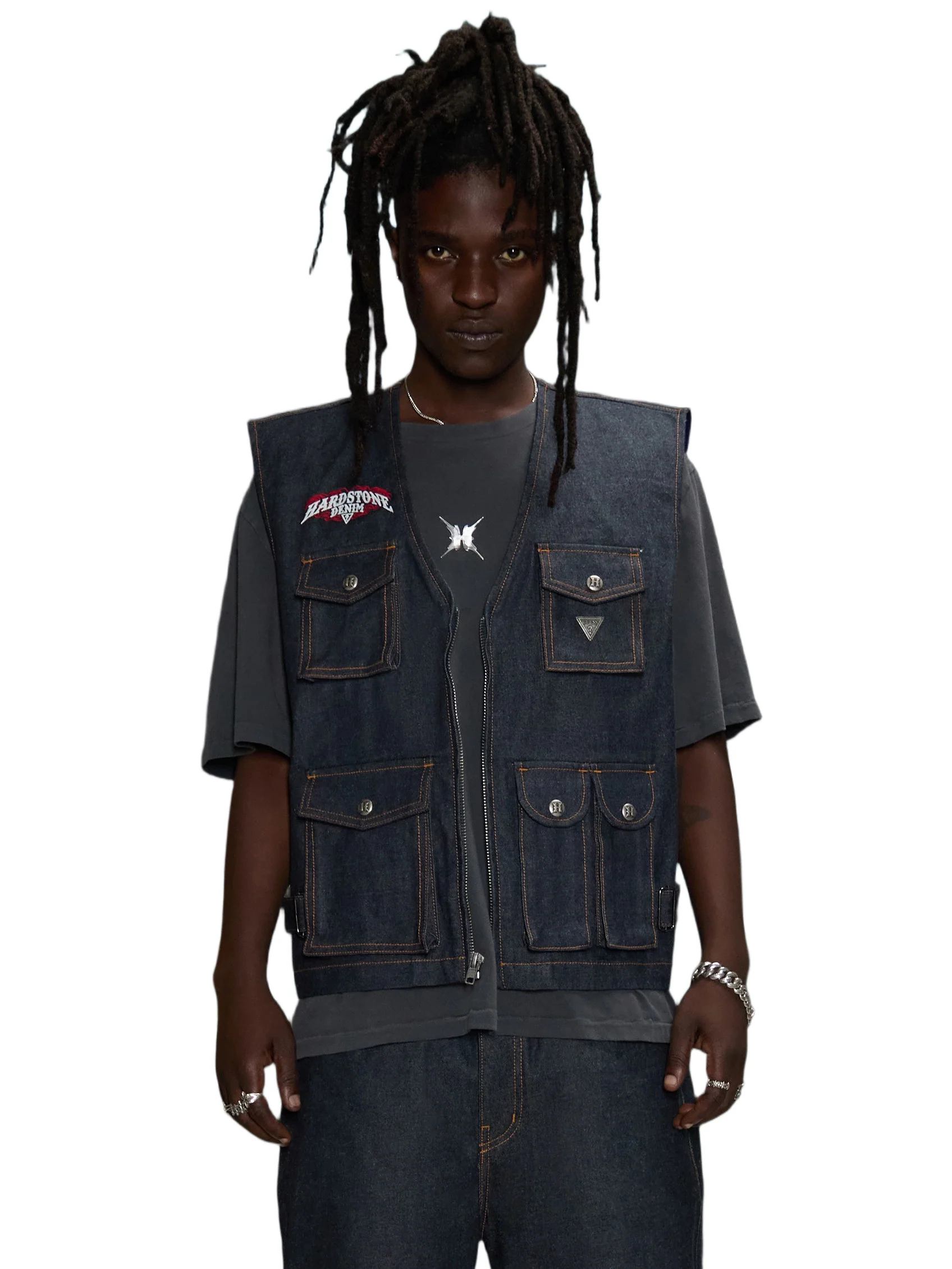 HARDSTONE Raw Denim Vest - Image 9