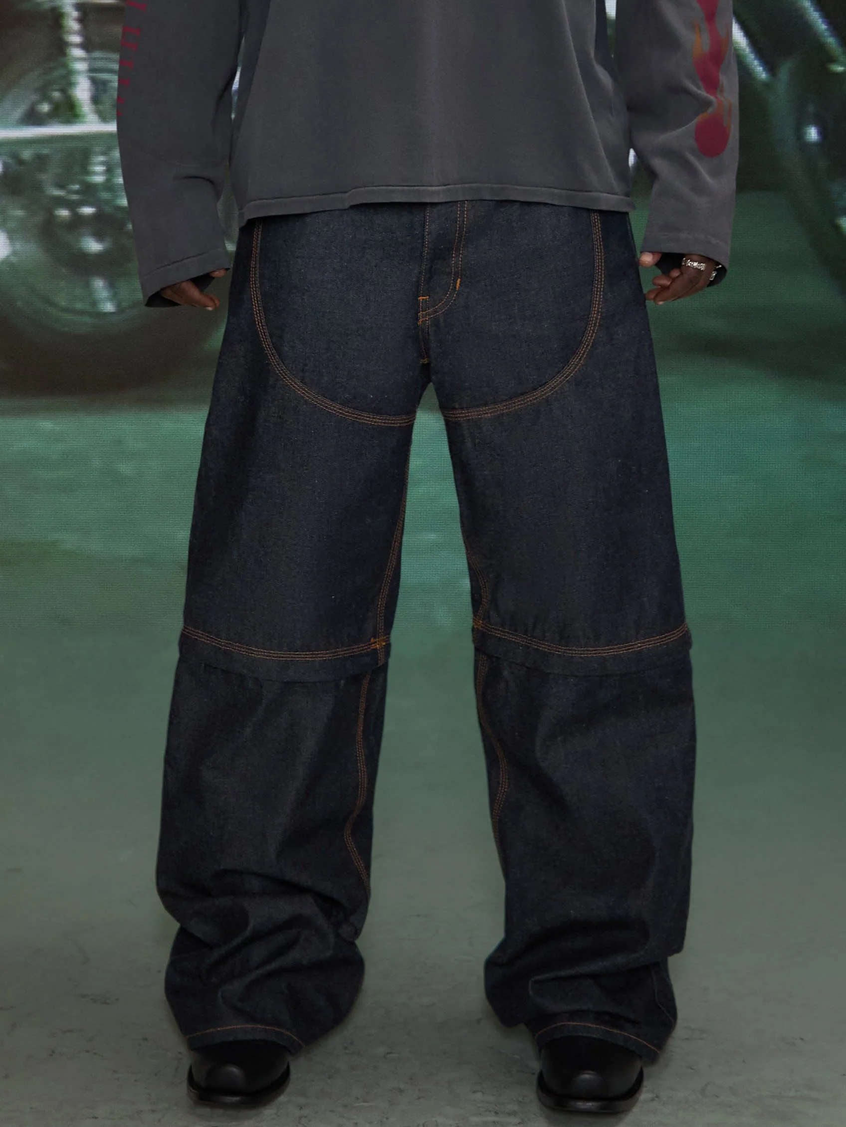 HARDSTONE Zip-Off Raw Denim Jeans - Image 6