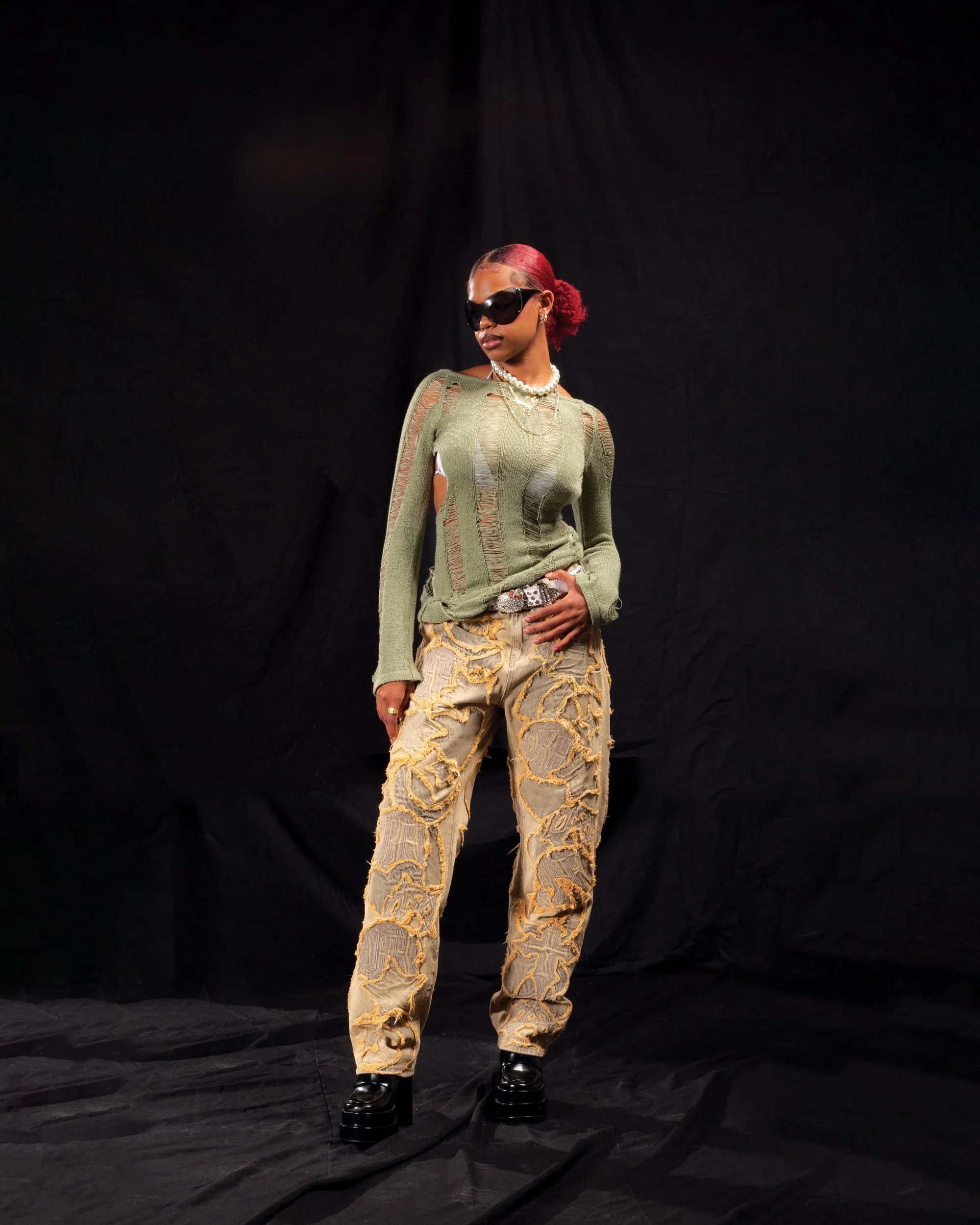 ICONOGRAPHY DENIM PATCH WORK PANTS - Image 7