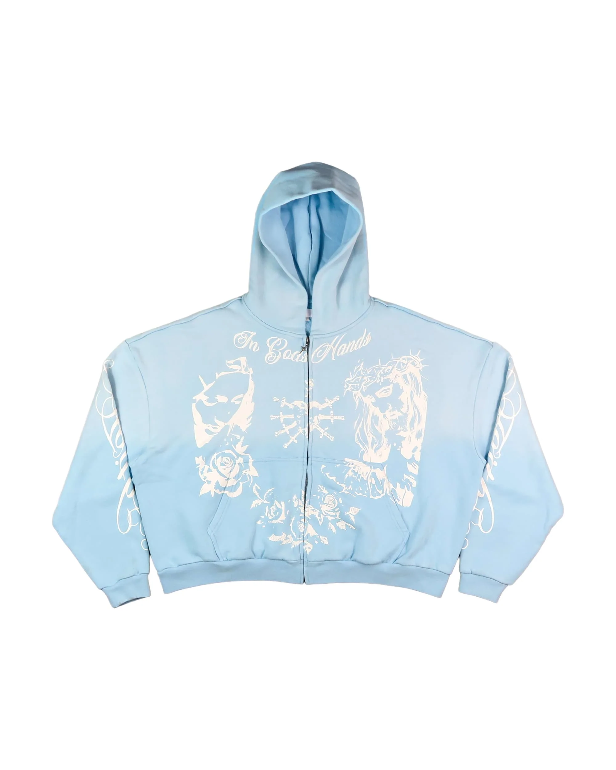 'In Gods Hands' Sky Blue Zip Up