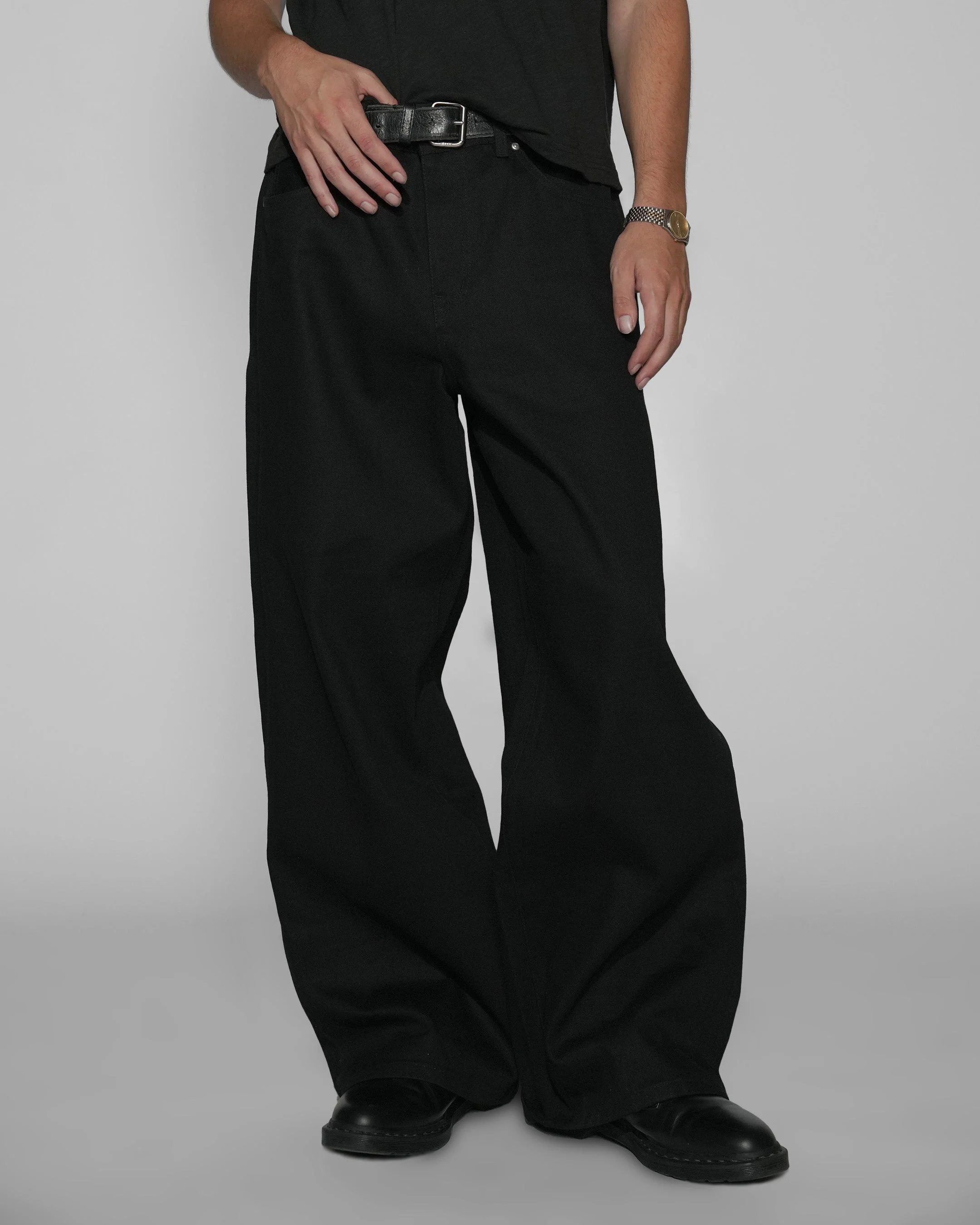 Japanese Selvedge Matte Black Baggy Jeans