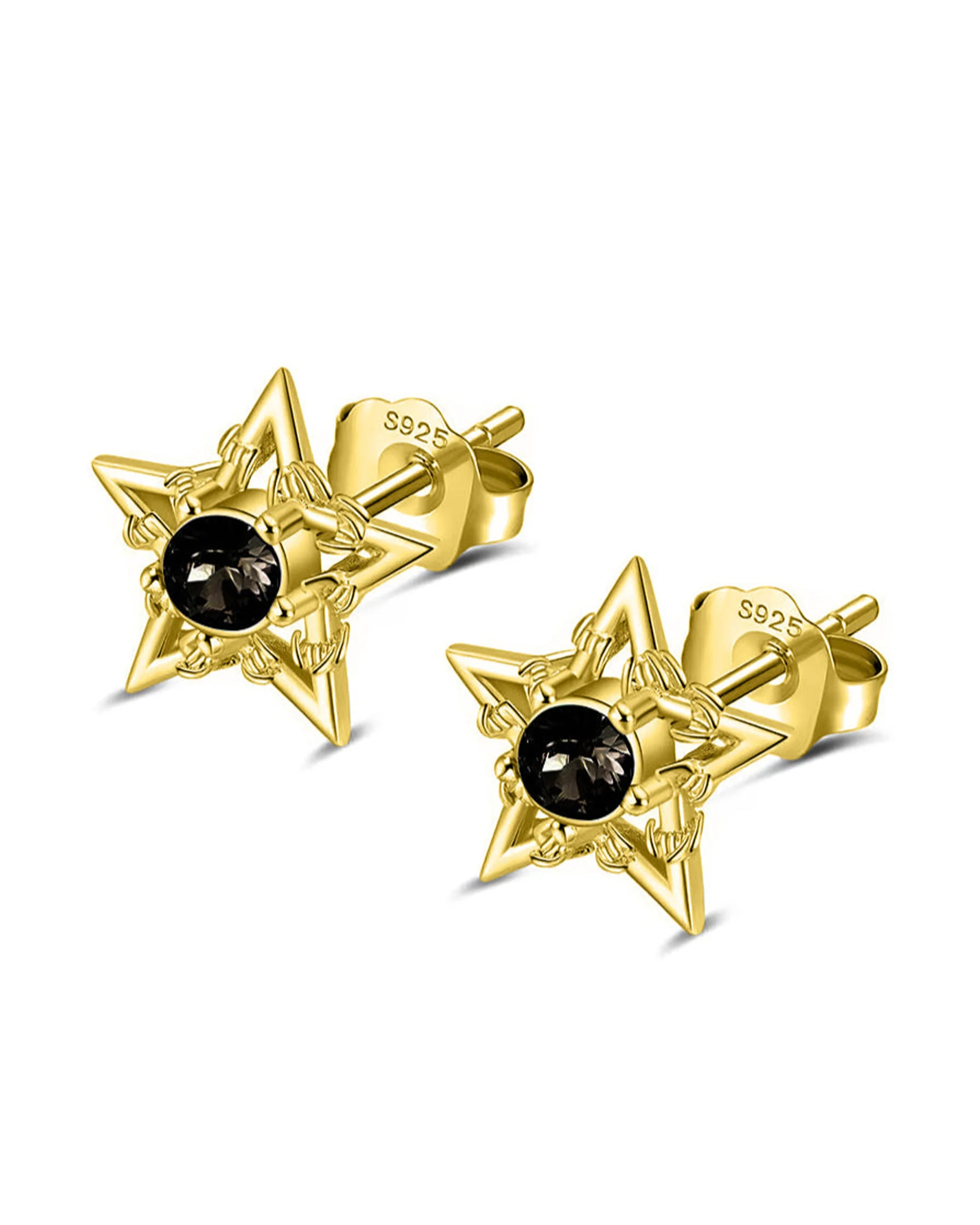 JET BLACK GOLD BARBWIRE STAR EARRINGS