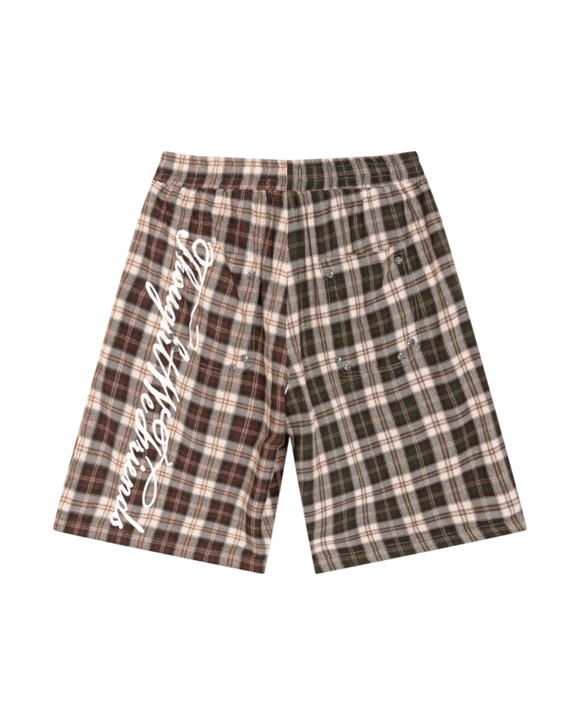Junoa Printed Plaid Shorts in Red & Green - Image 2