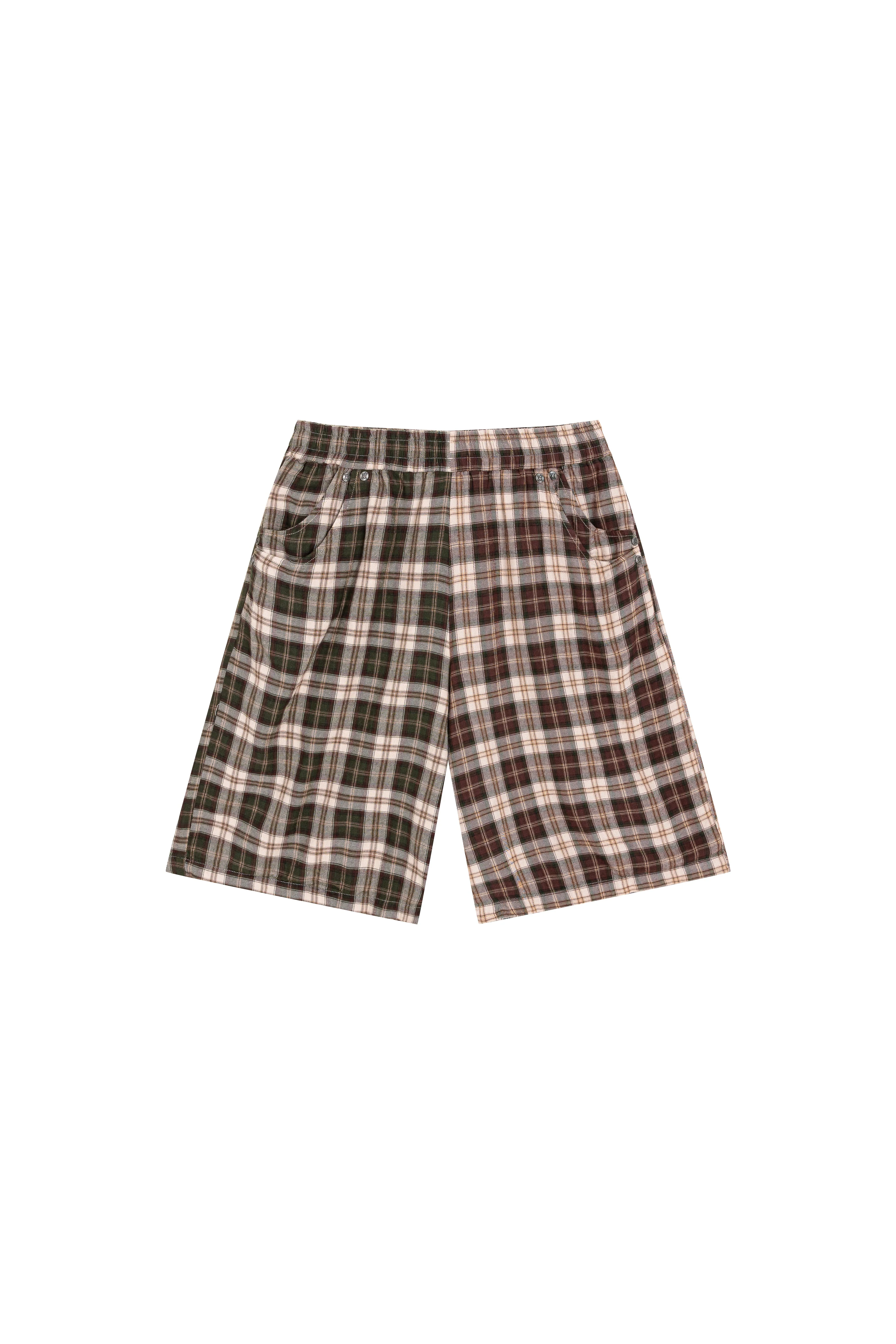 Junoa Printed Plaid Shorts in Red & Green - Image 9