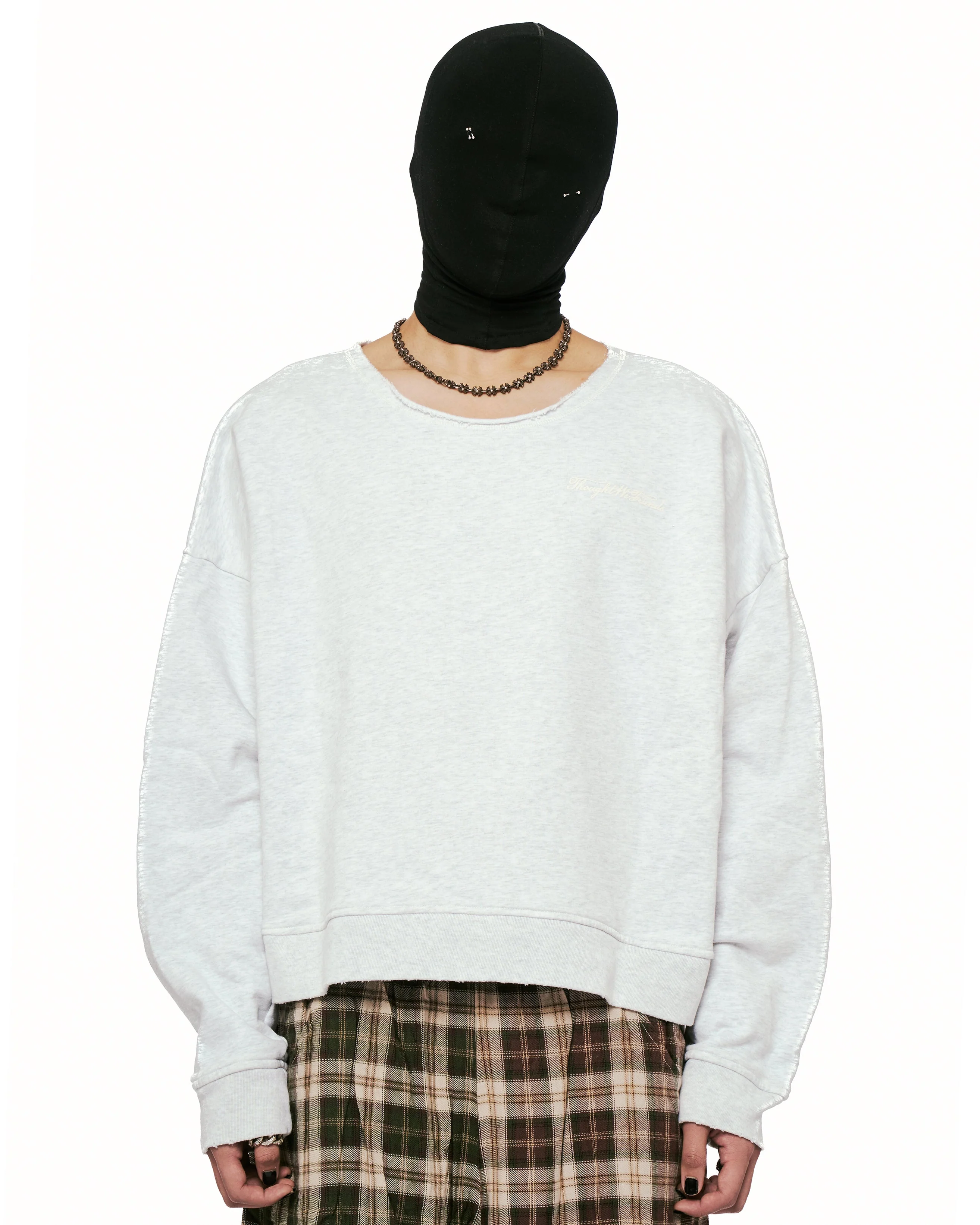 Knox Distressed Printed Crewneck in Light Grey - Image 11