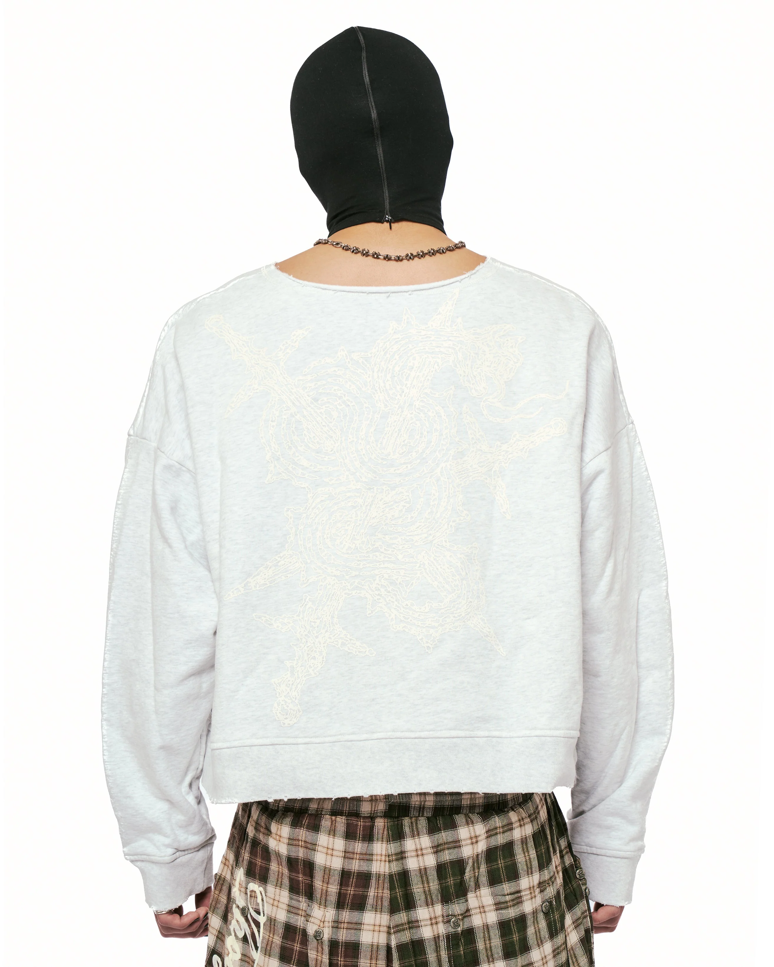 Knox Distressed Printed Crewneck in Light Grey - Image 12