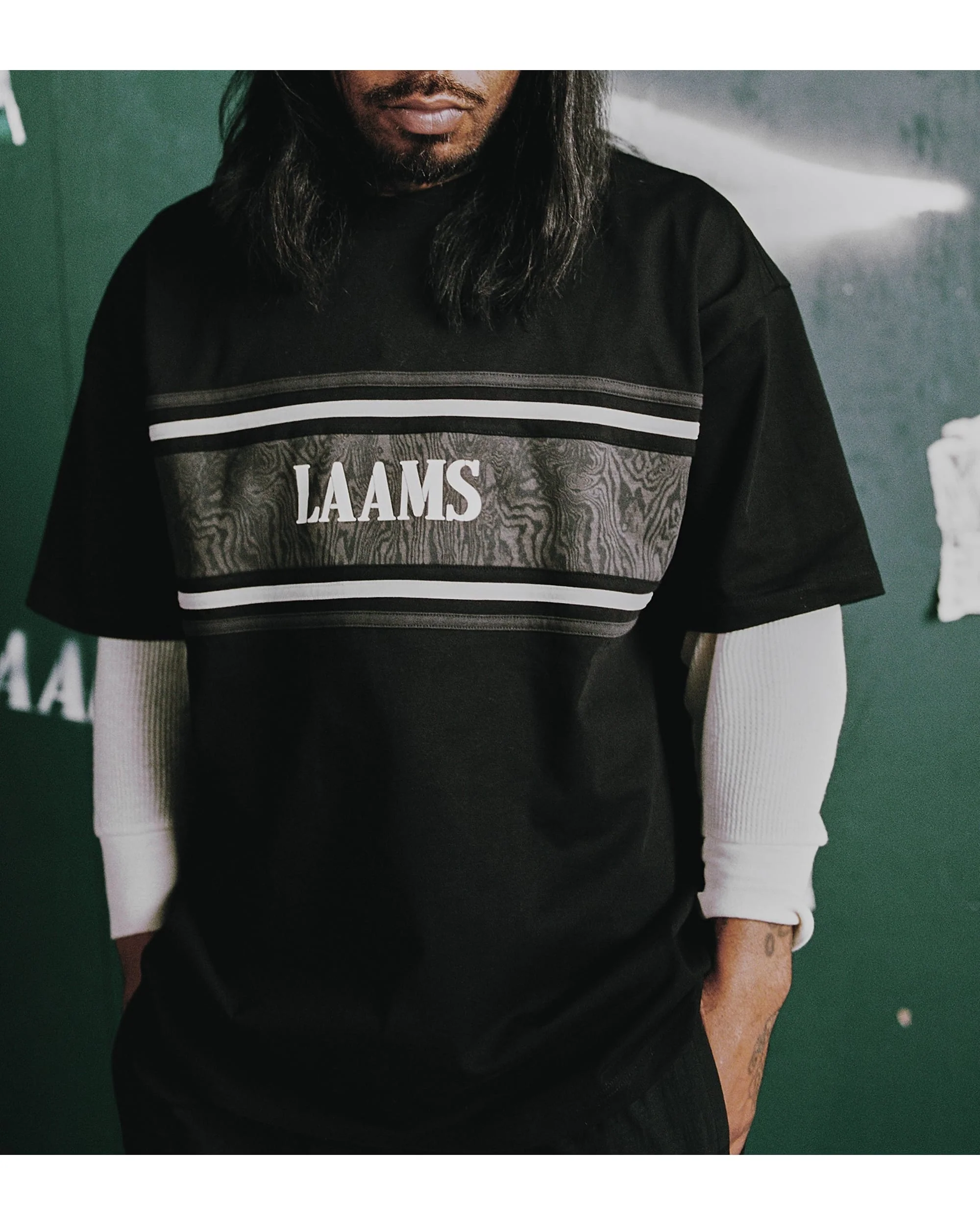 LAAMS Woodgrain Panel T-Shirt (Black/Grey) - Image 4