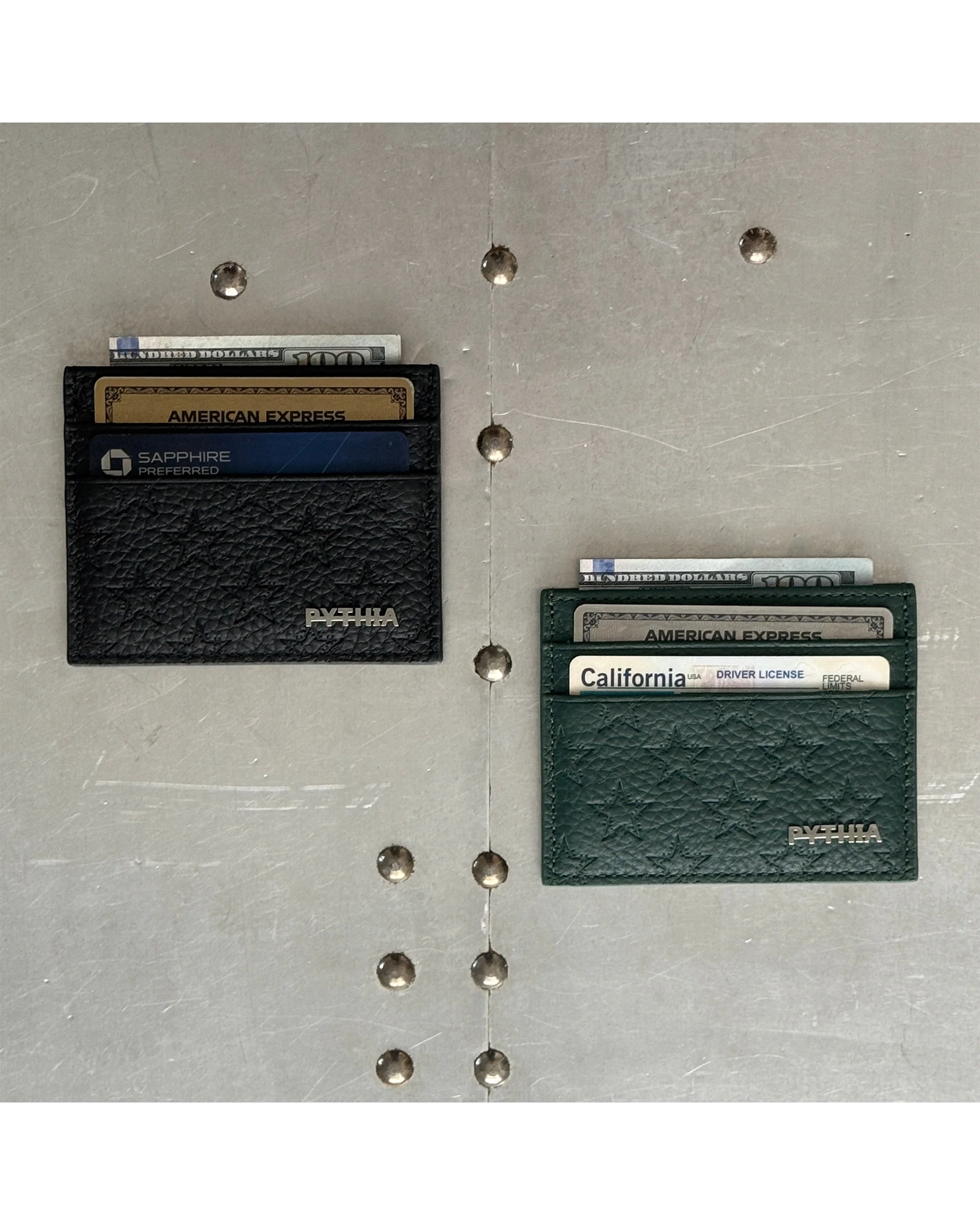 LEATHER EMBOSSED CARD HOLDER - EMERALD - Image 3
