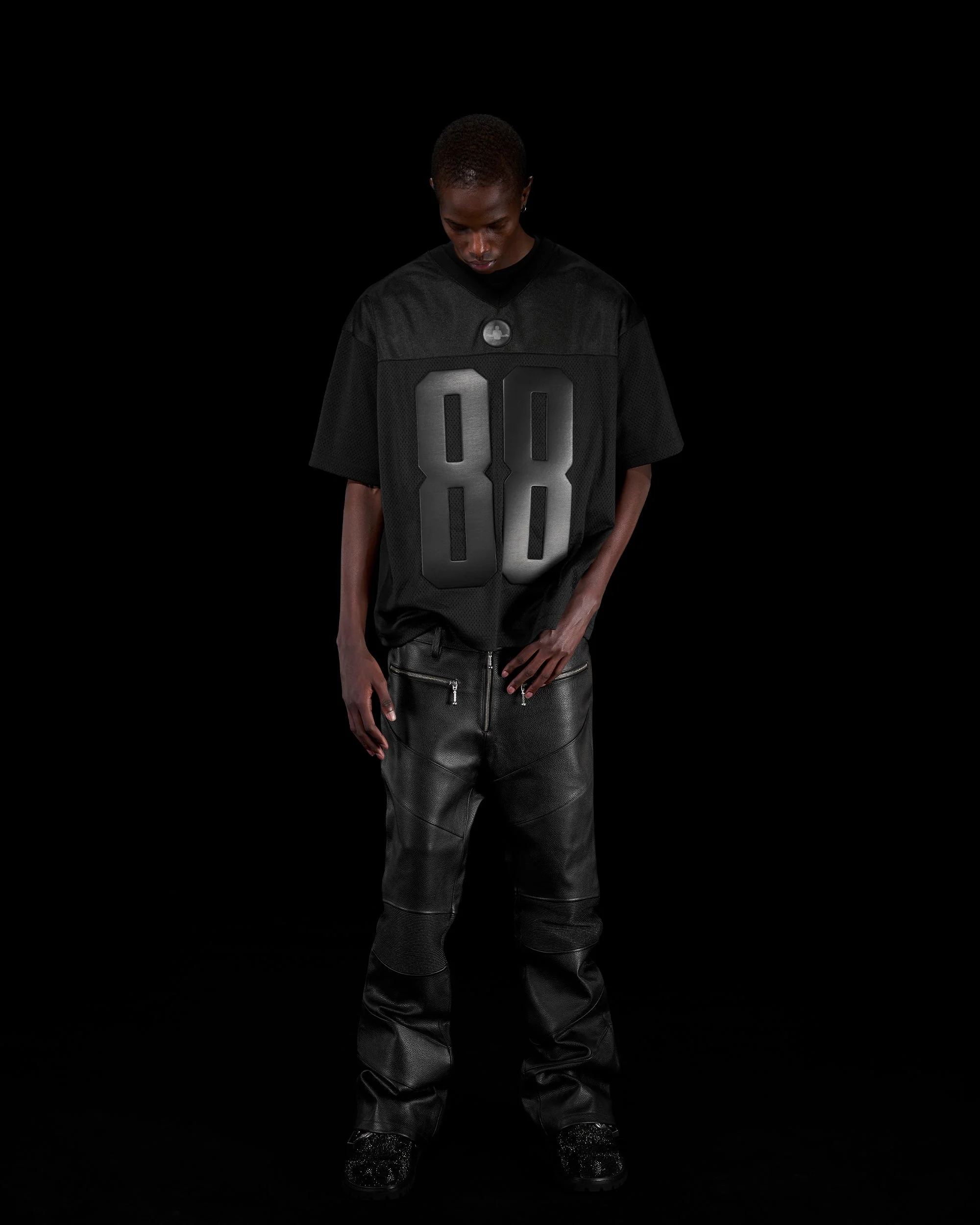 LEATHER FOOTBALL JERSEY - BLACK - Image 19