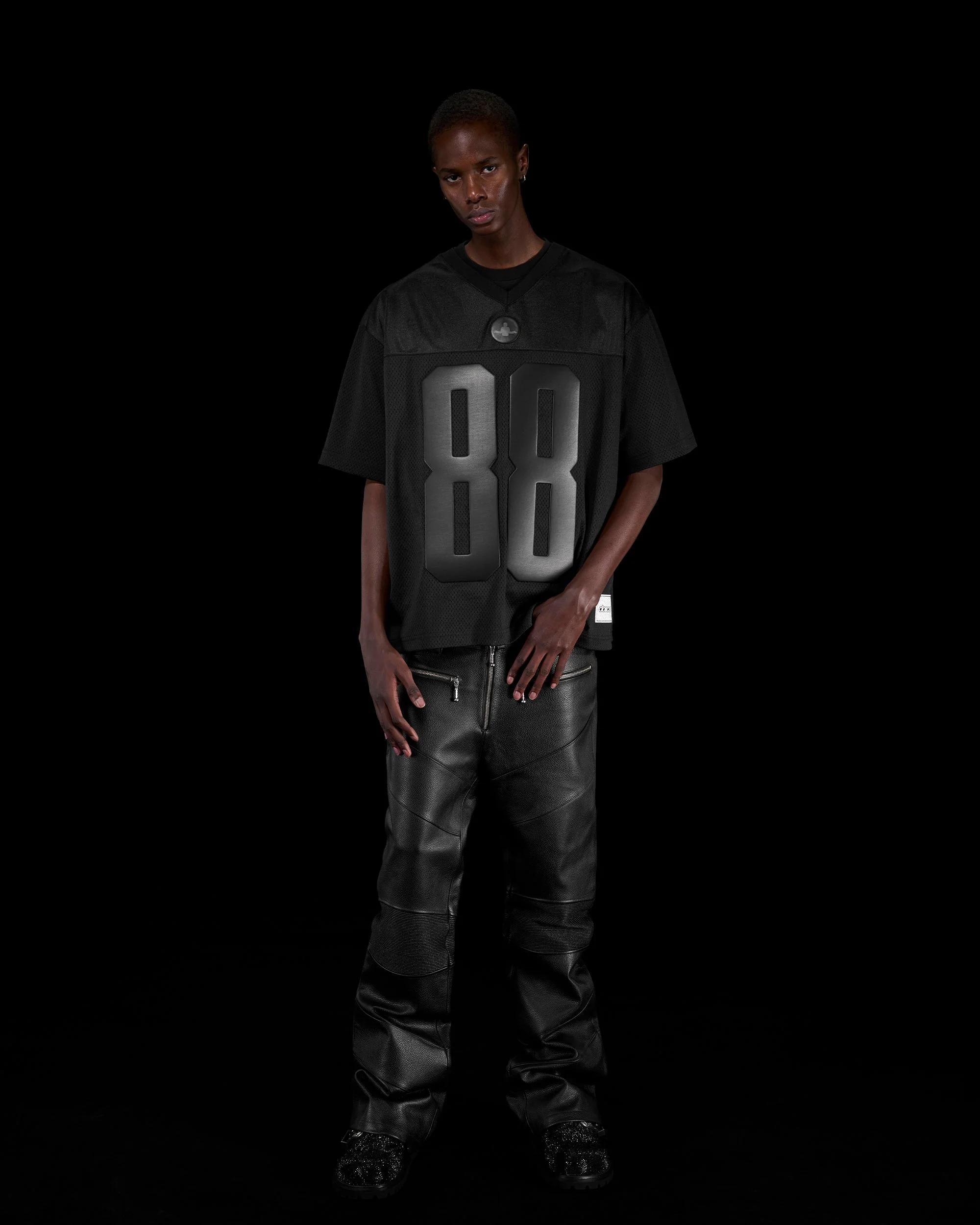 LEATHER FOOTBALL JERSEY - BLACK - Image 20