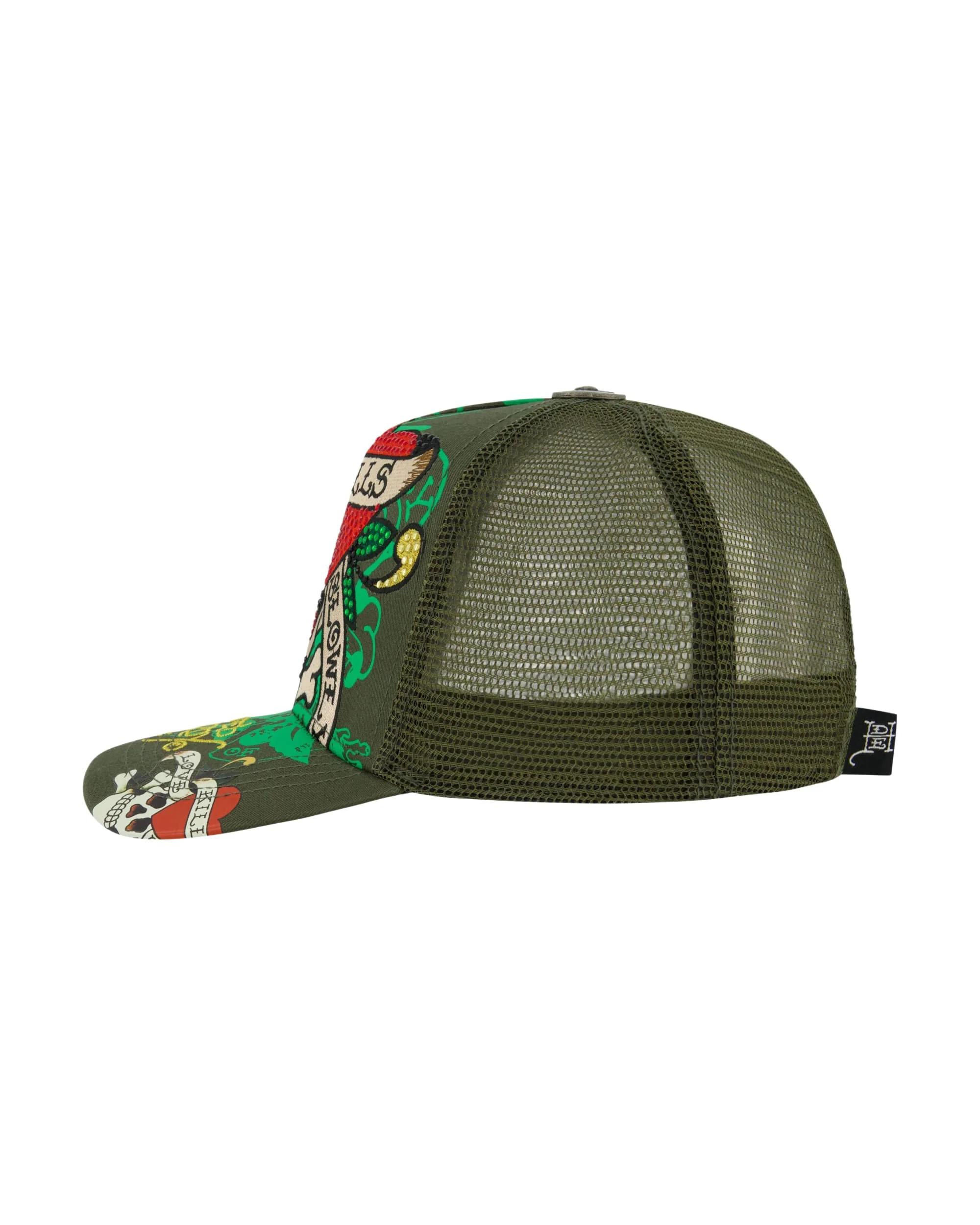 LKS Skull Rhinestone Trucker Hat - Olive - Image 2