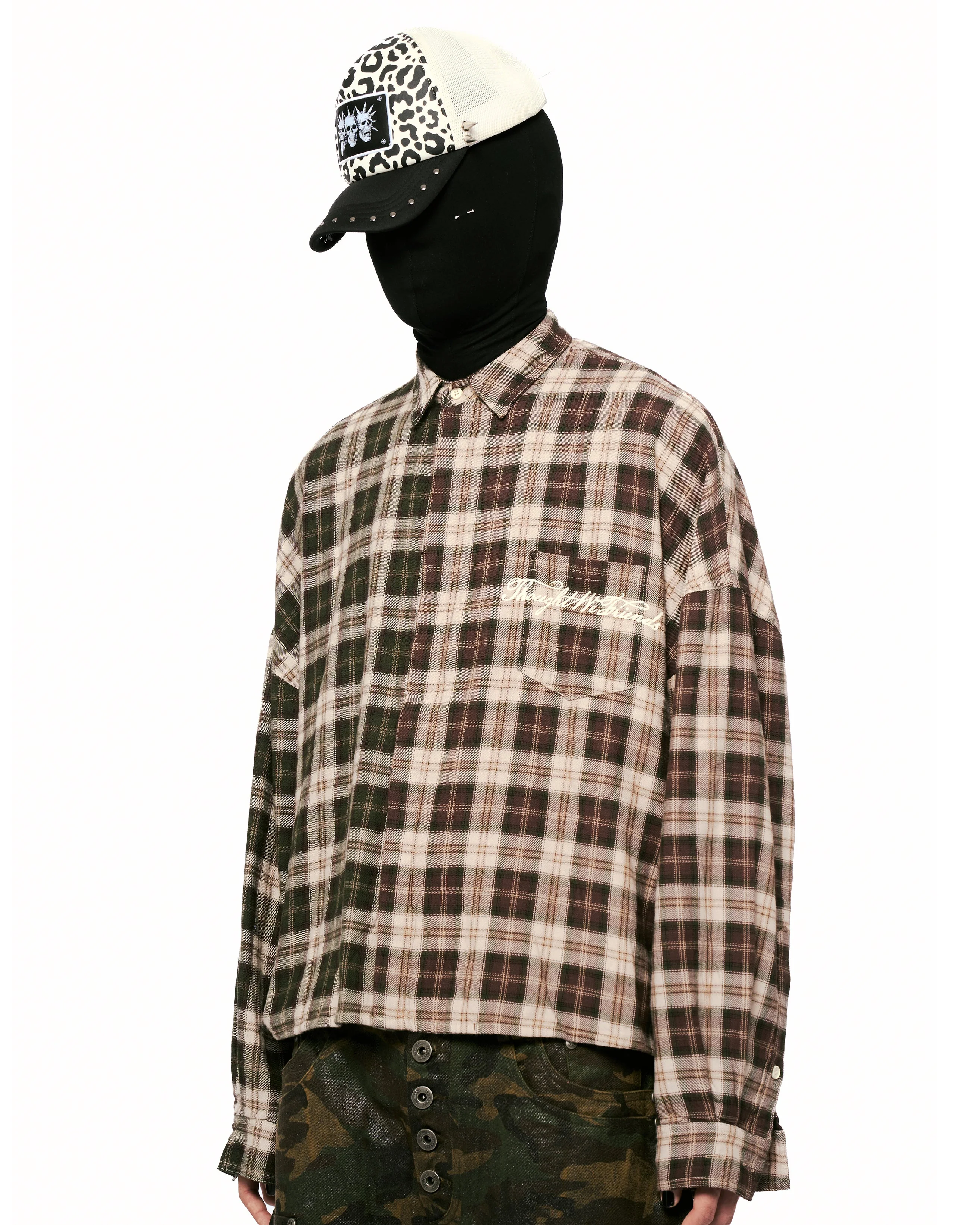 Lorian Printed Plaid Shirt in Red & Green - Image 10