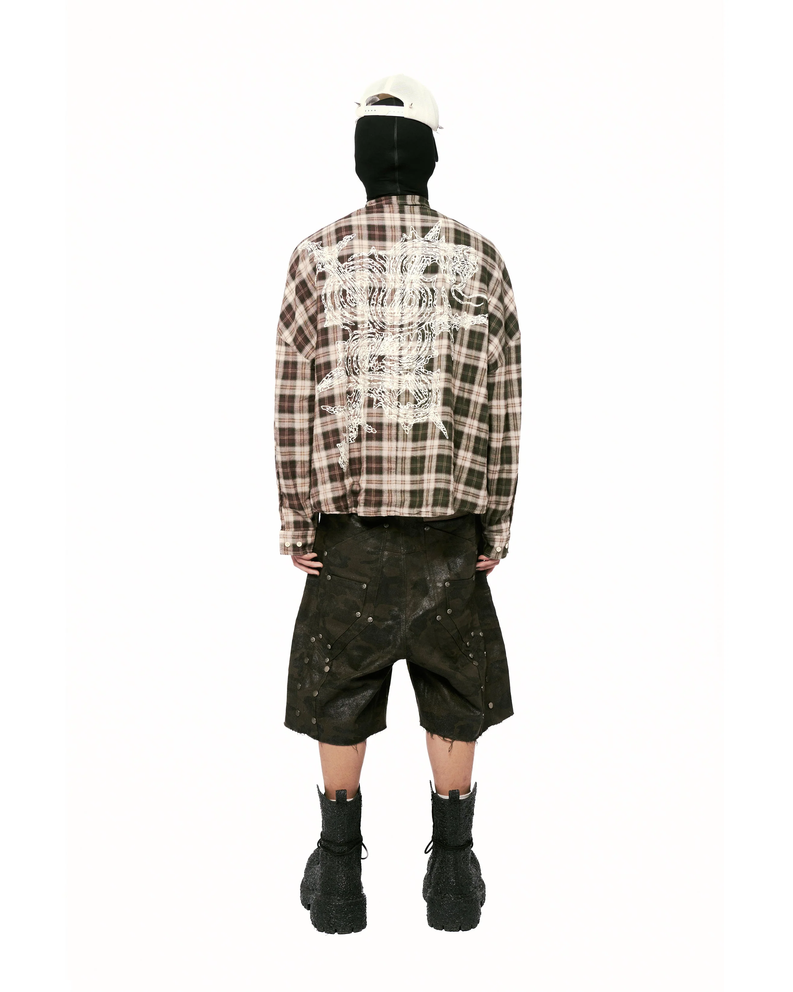 Lorian Printed Plaid Shirt in Red & Green - Image 11