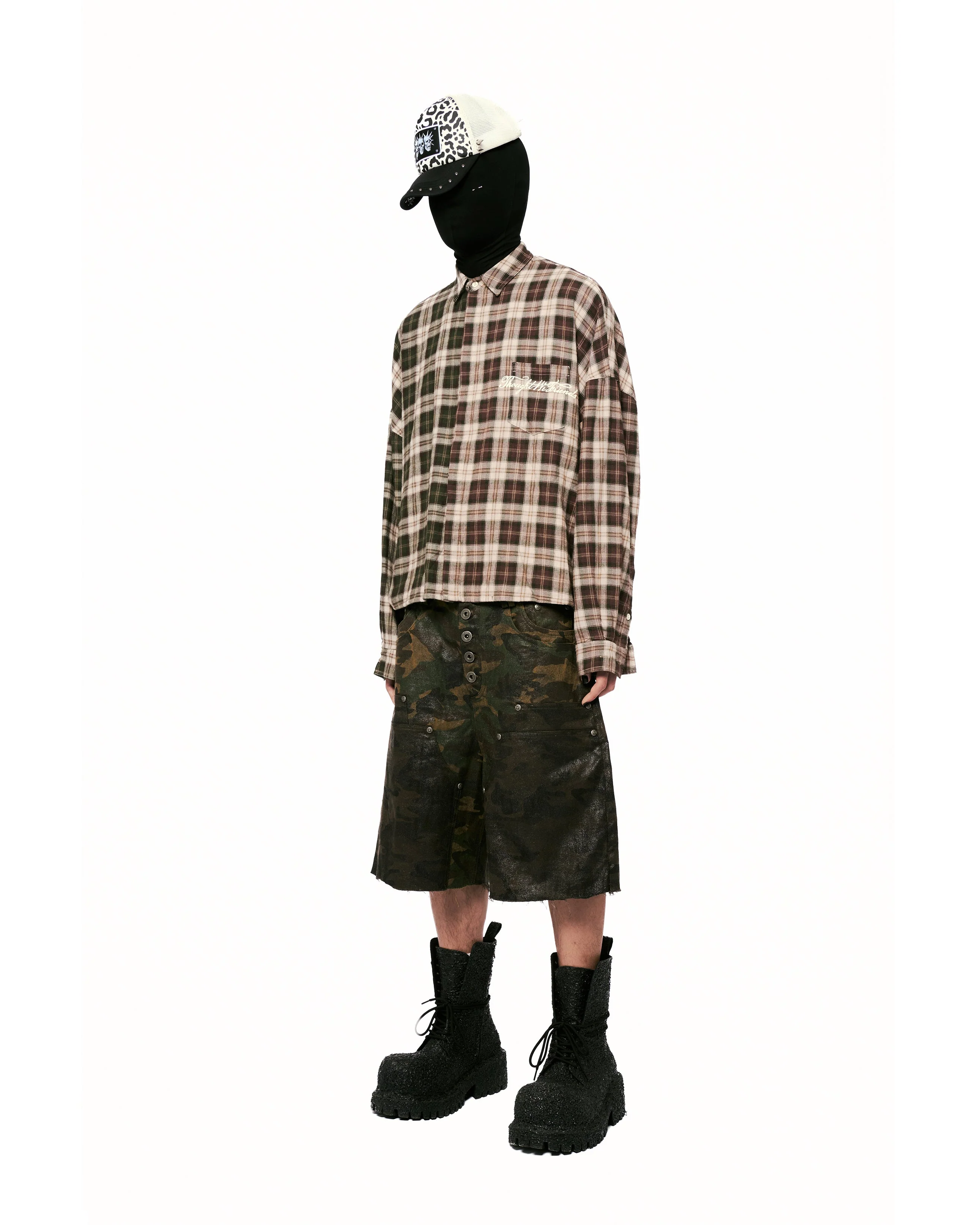 Lorian Printed Plaid Shirt in Red & Green - Image 13