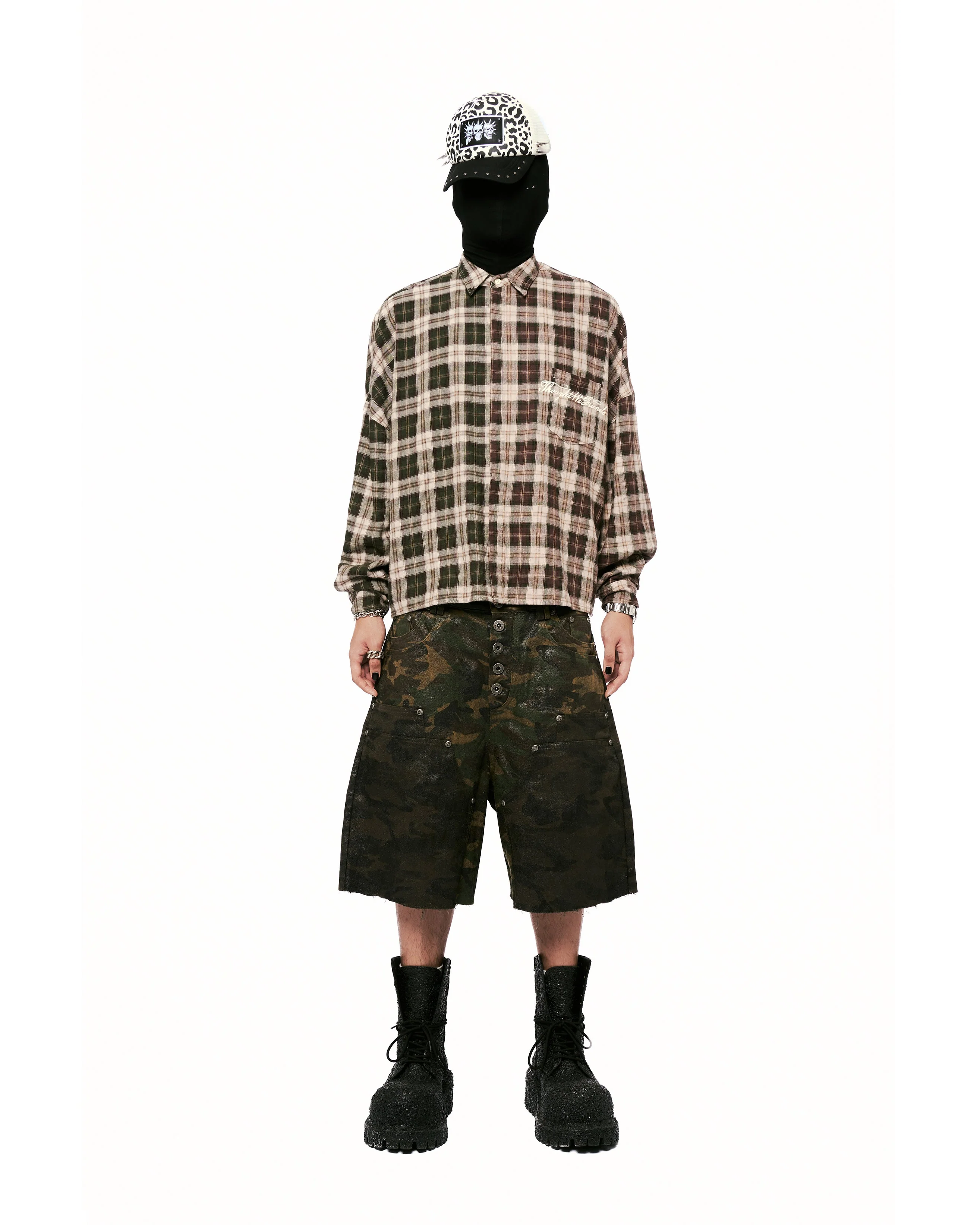Lorian Printed Plaid Shirt in Red & Green - Image 14