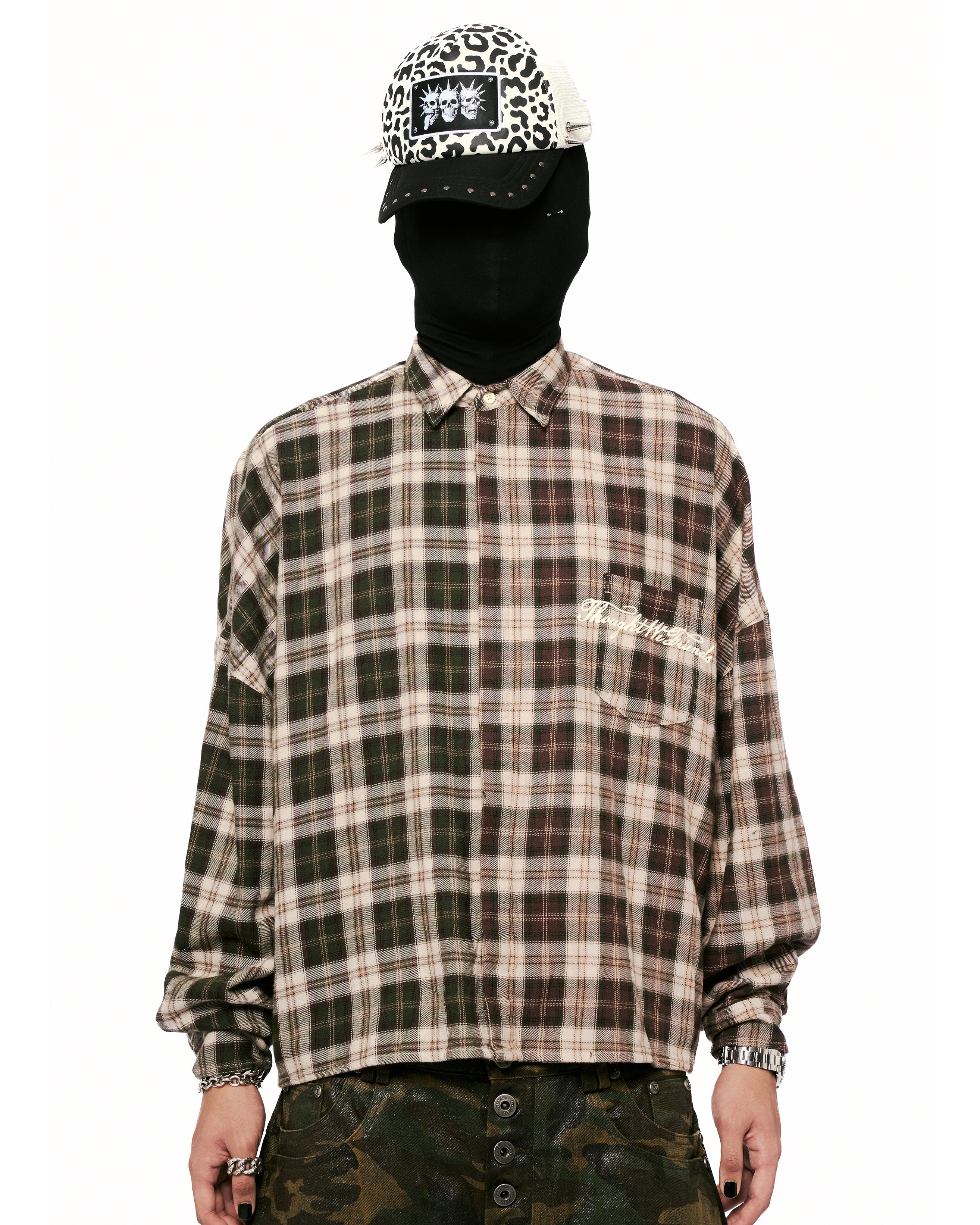 Lorian Printed Plaid Shirt in Red & Green - Image 9