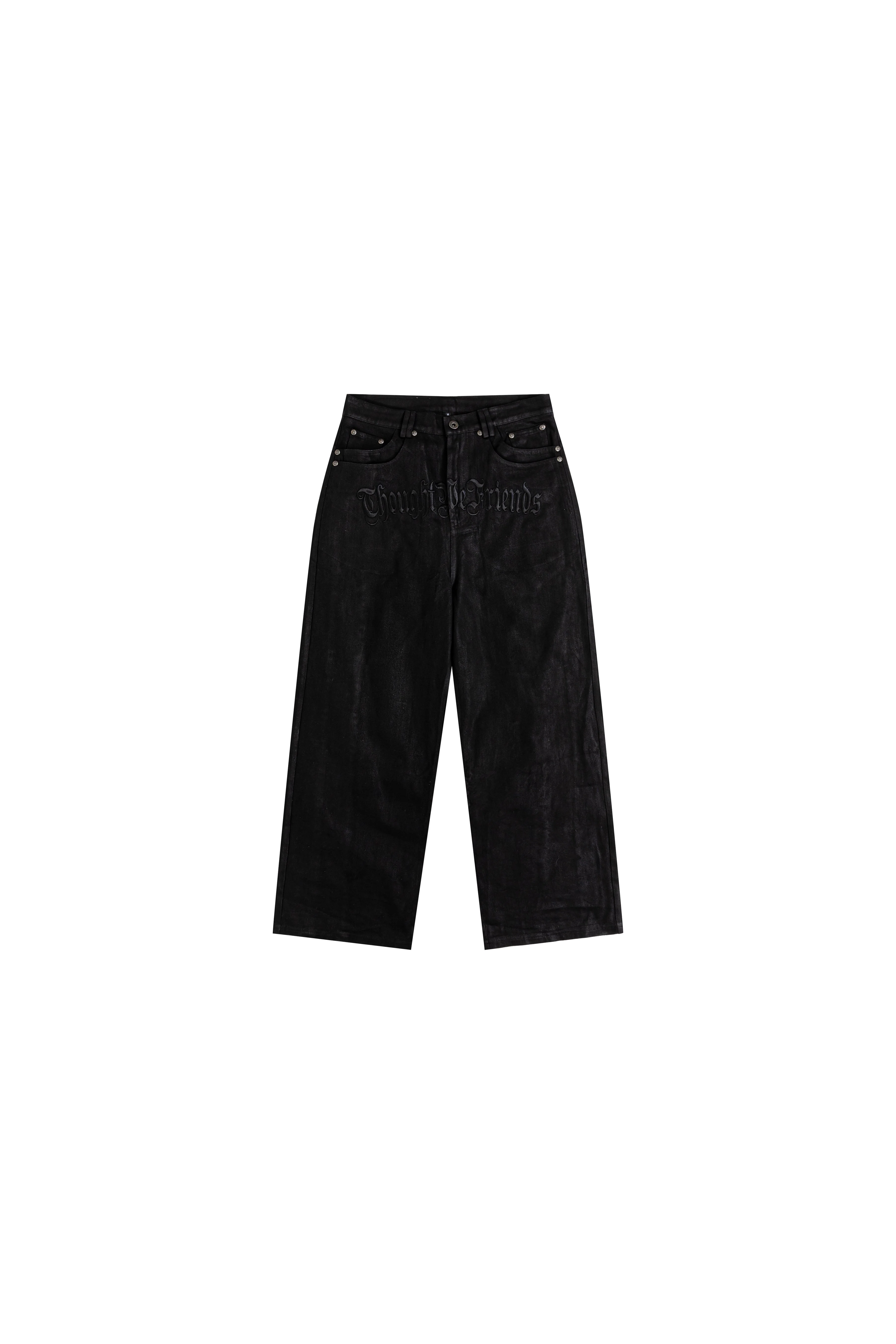 Lucius Embroidered Waxed Baggy Denims in Black - Image 13