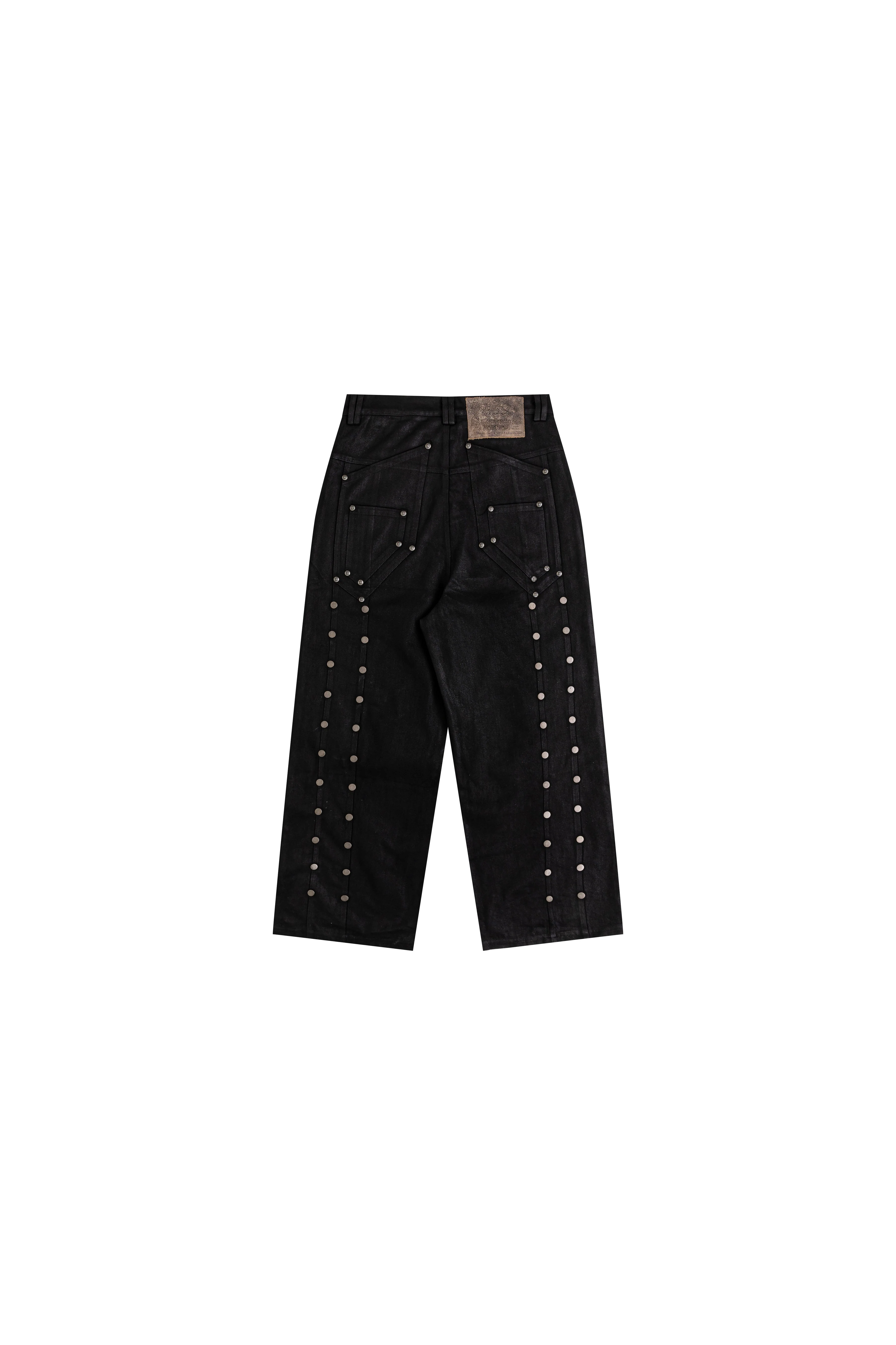 Lucius Embroidered Waxed Baggy Denims in Black - Image 14