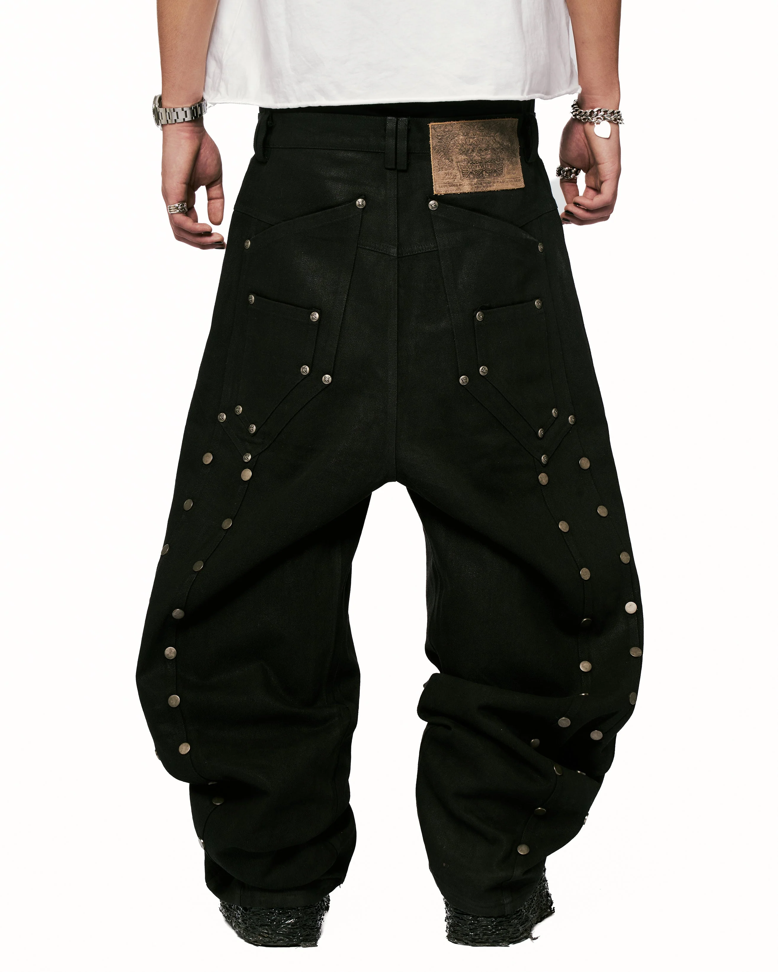 Lucius Embroidered Waxed Baggy Denims in Black - Image 16