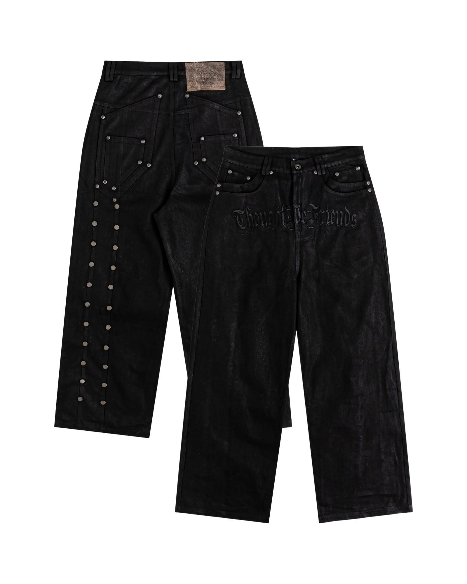 Lucius Embroidered Waxed Baggy Denims in Black - Image 17