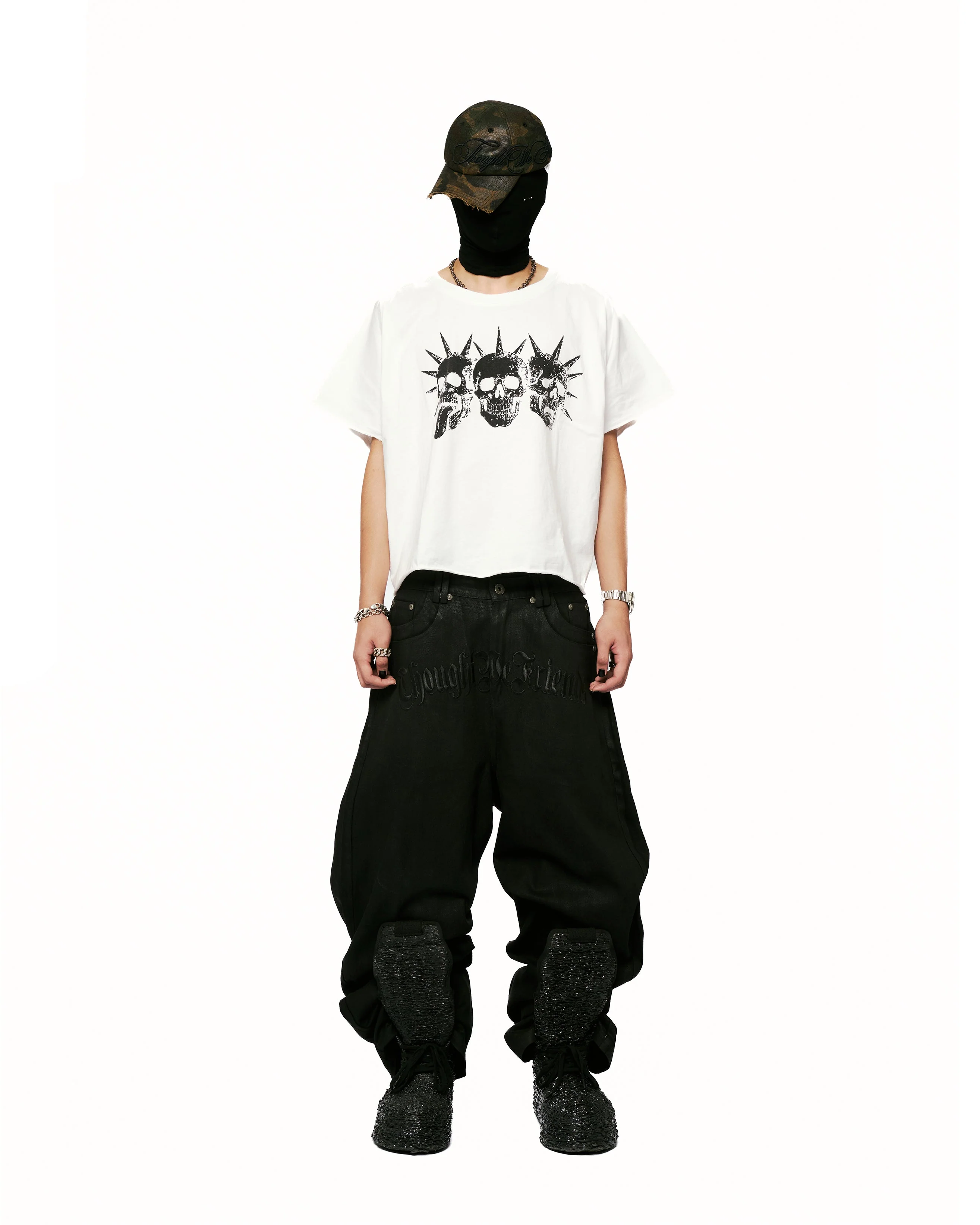 Lucius Embroidered Waxed Baggy Denims in Black - Image 18