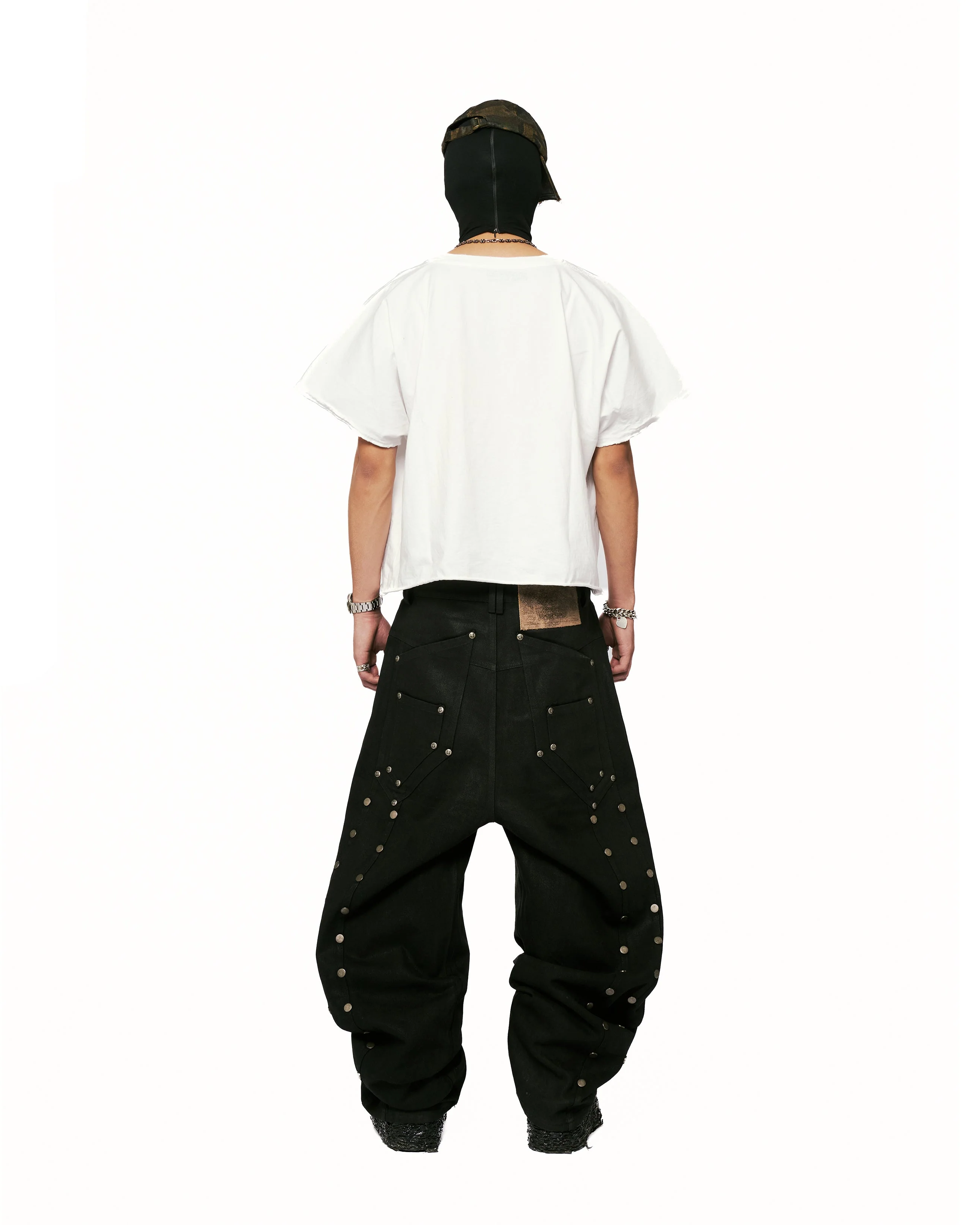 Lucius Embroidered Waxed Baggy Denims in Black - Image 19