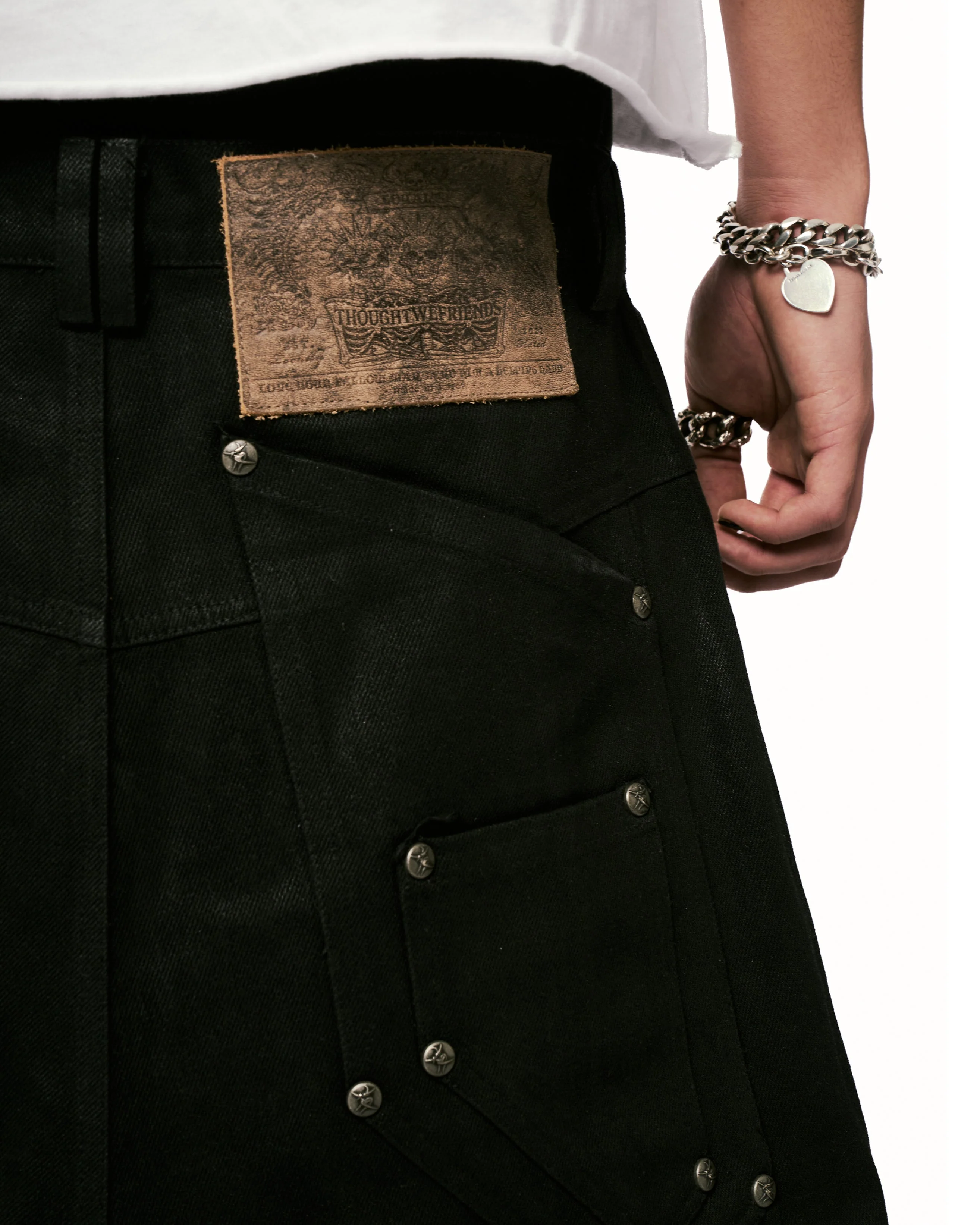 Lucius Embroidered Waxed Baggy Denims in Black - Image 21
