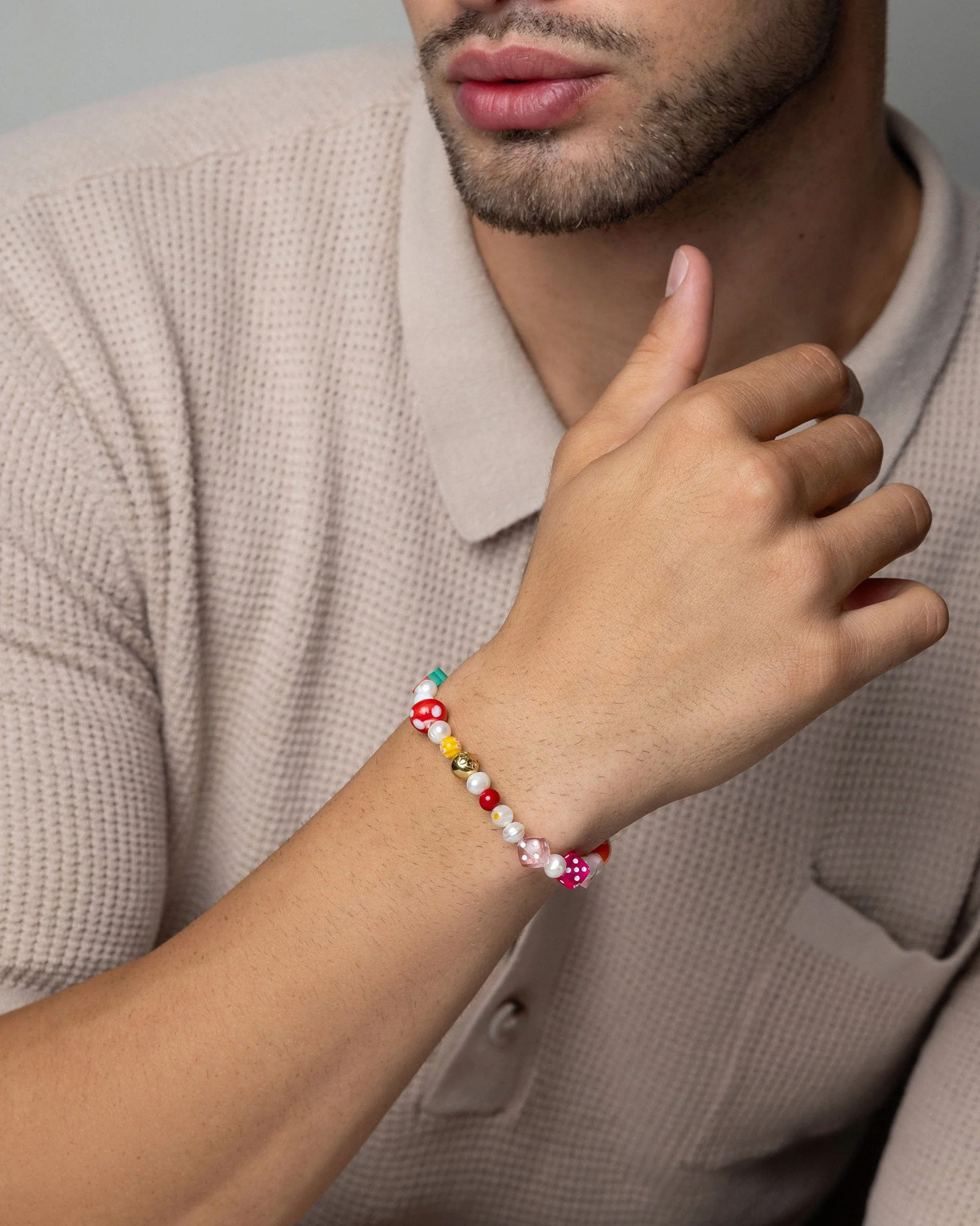 Men's Berry Pearl Bracelet with Assorted Beads - Image 2