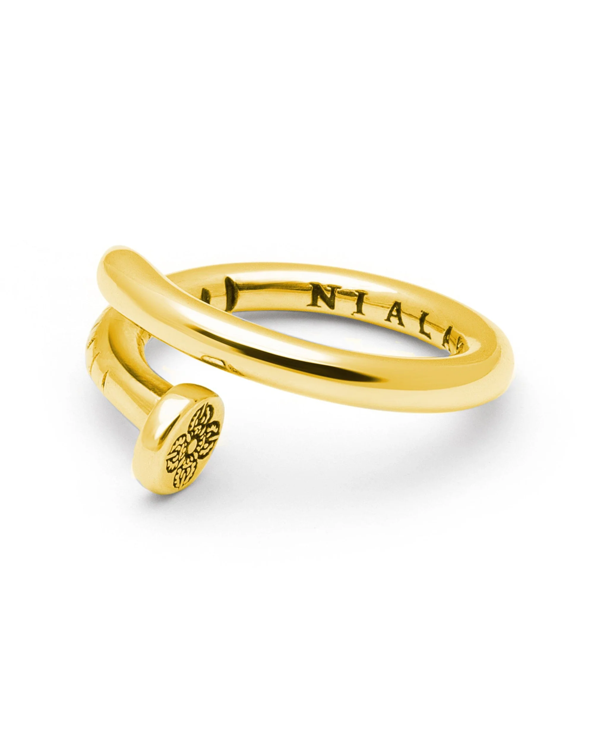 Men's Nail Ring with Dorje Engraving and Gold Finish - Image 4
