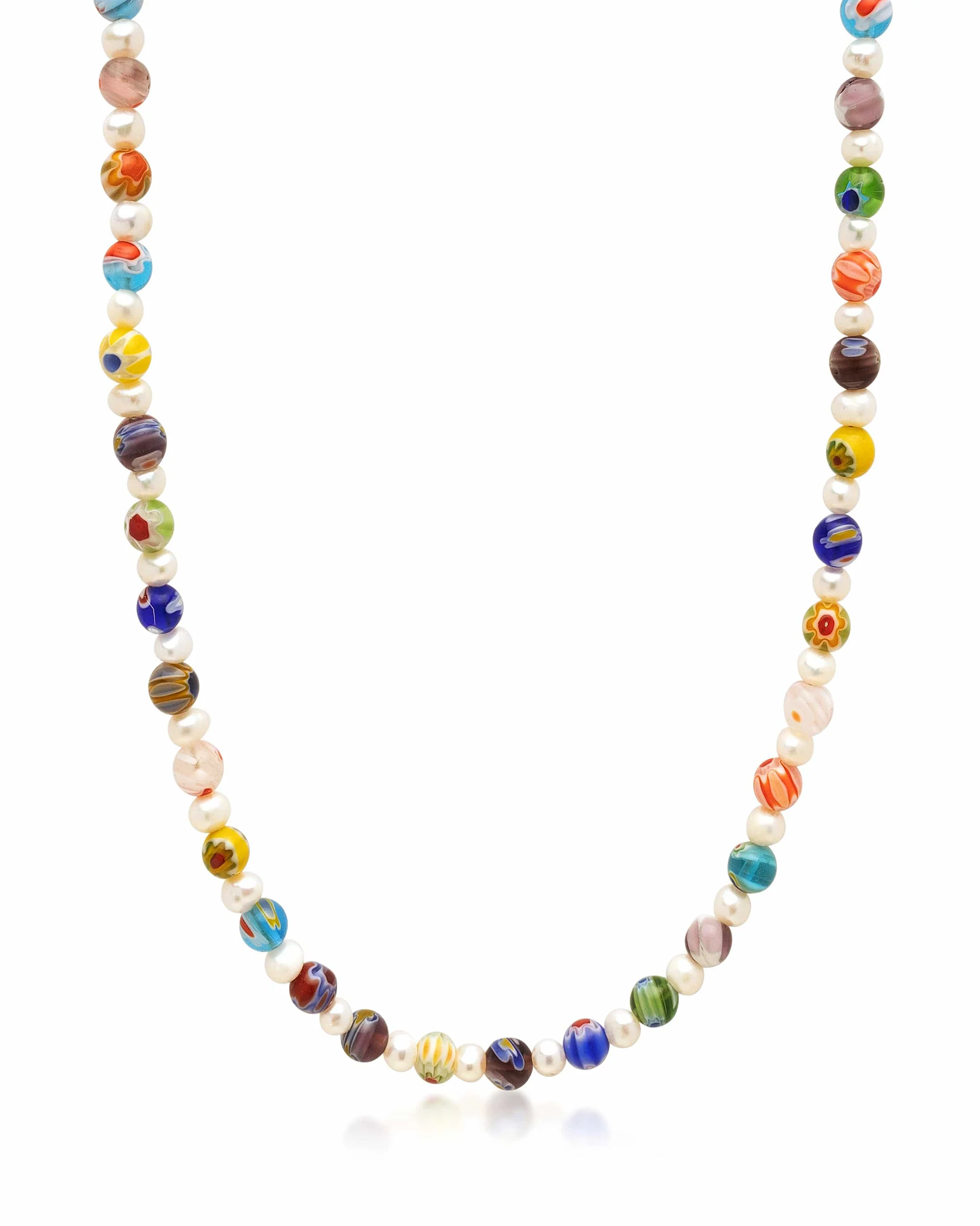 Men's Pearl Necklace with Hand-Painted Glass Beads