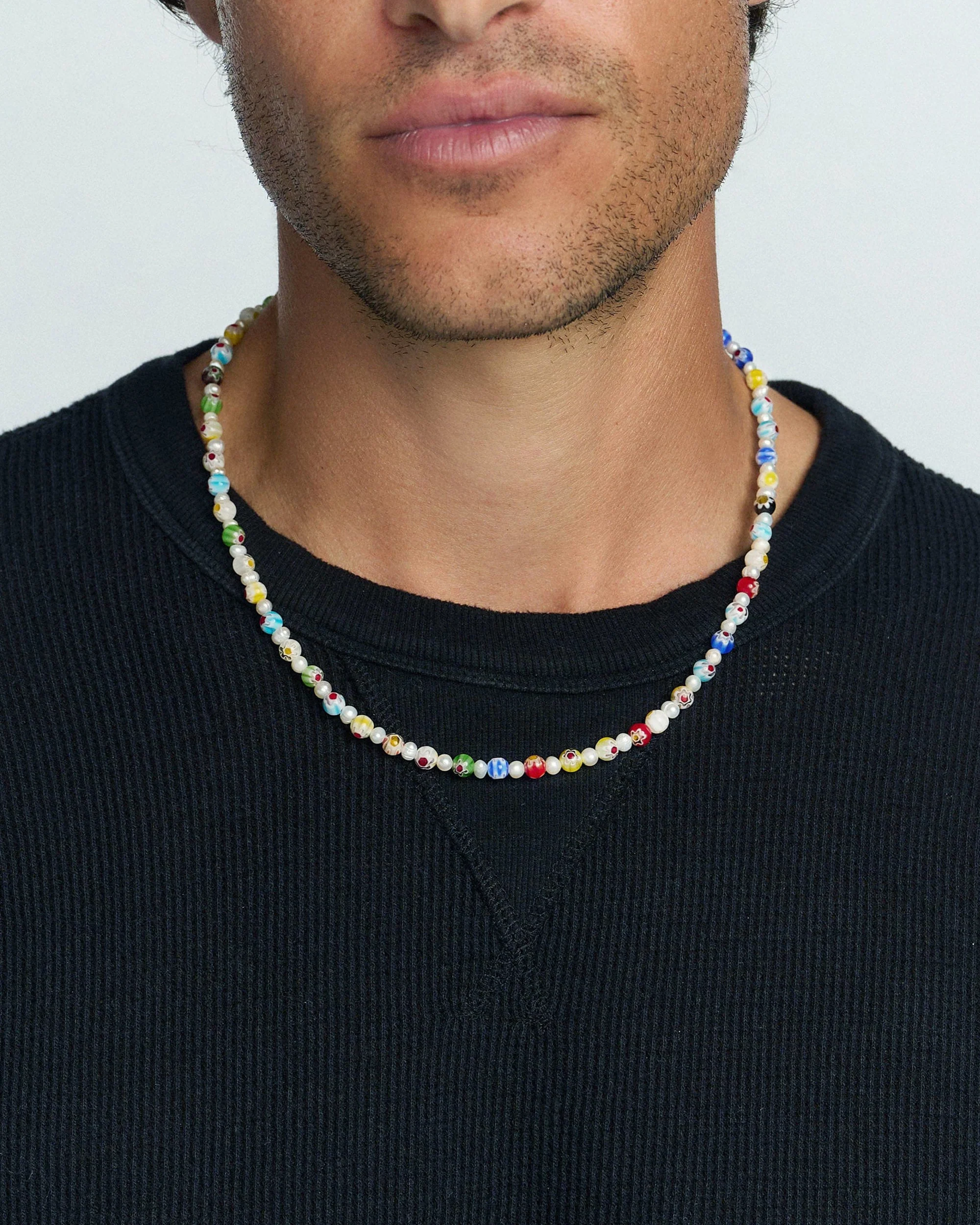 Men's Pearl Necklace with Hand-Painted Glass Beads - Image 7