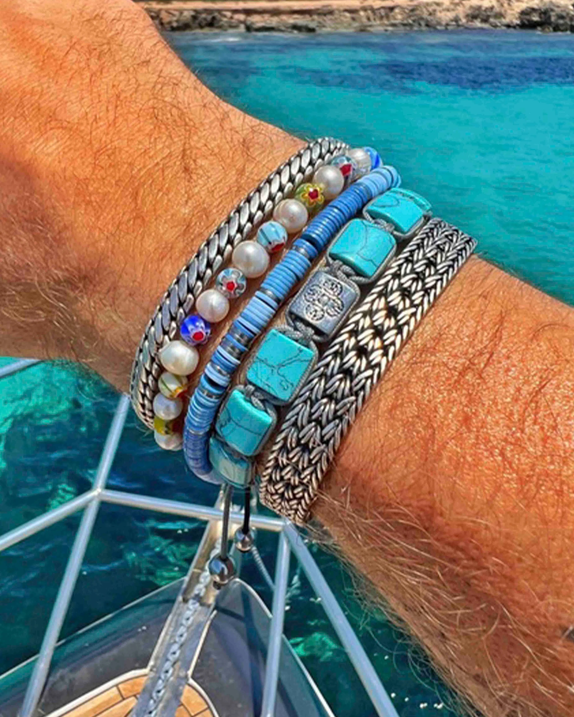 Men's Pearl Wristband with Hand-Painted Glass Beads - Image 5
