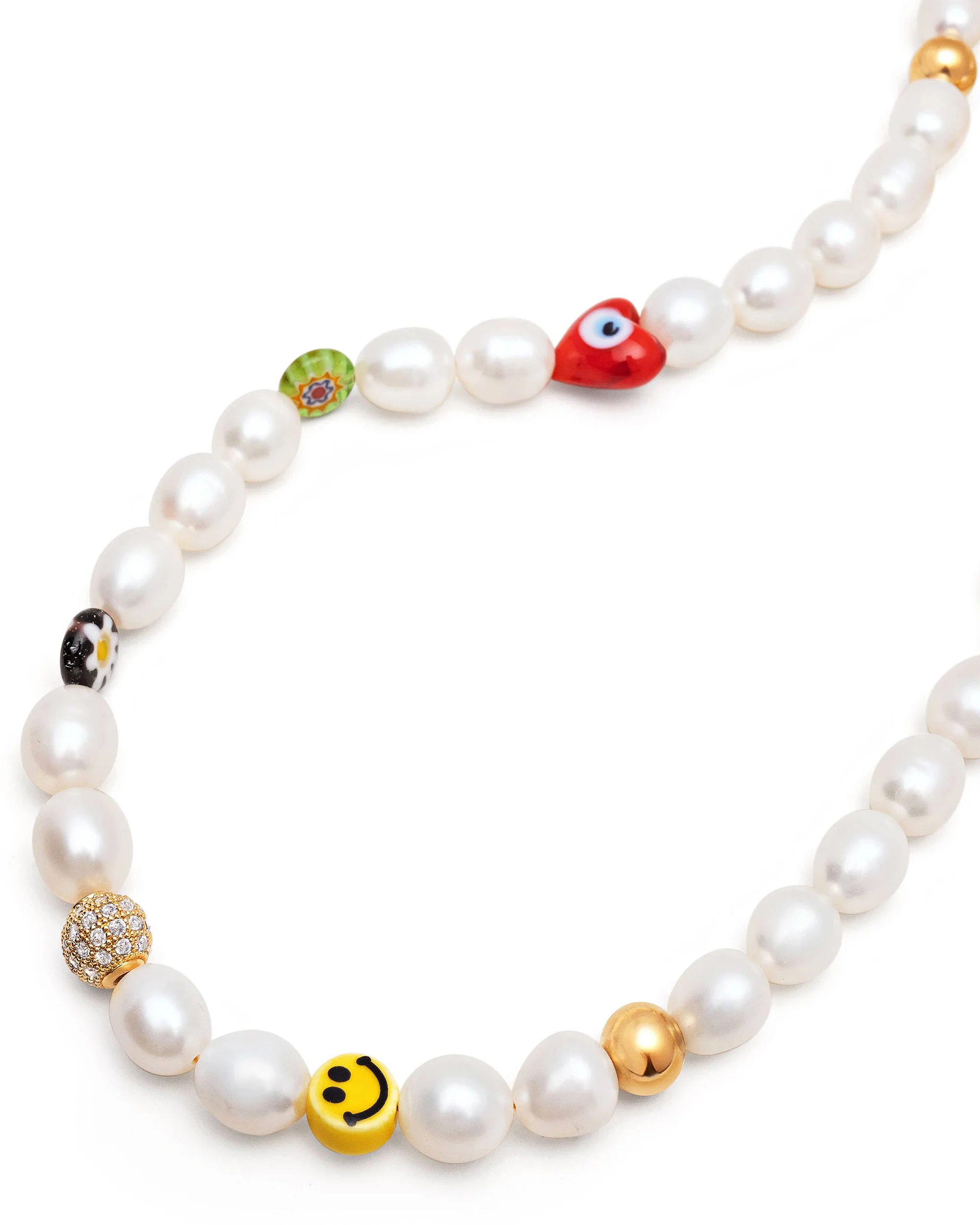 Men's Smiley Face Pearl Necklace with Assorted Beads - Image 3