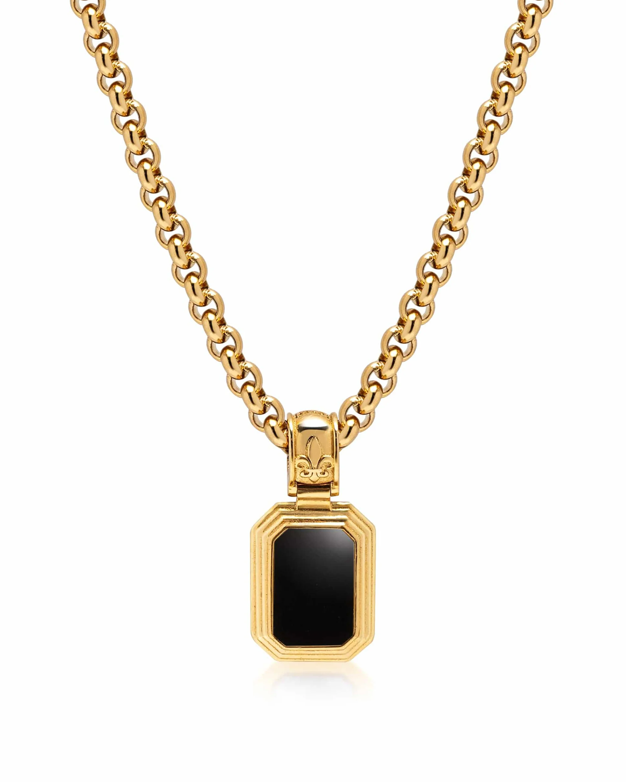 Men's Sterling Silver Necklace with Two-in-One Malachite & Black Onyx Pendant