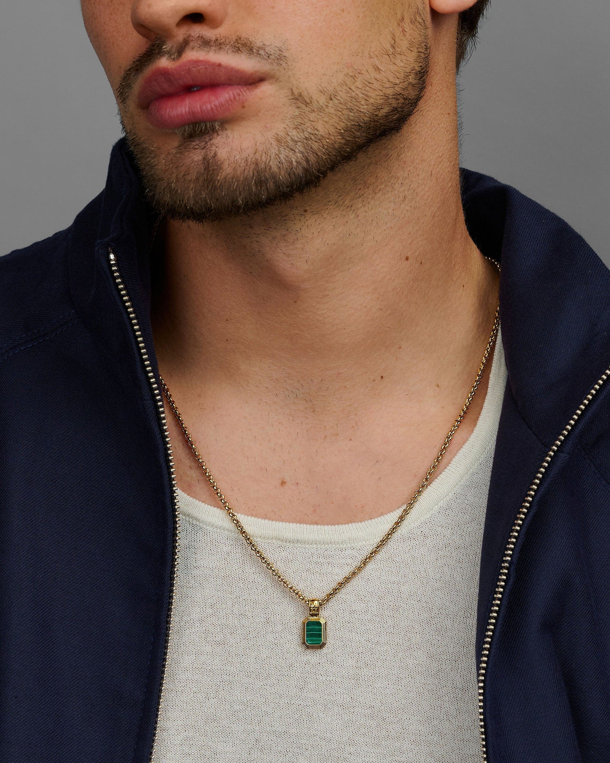 Men's Sterling Silver Necklace with Two-in-One Malachite & Black Onyx Pendant - Image 4
