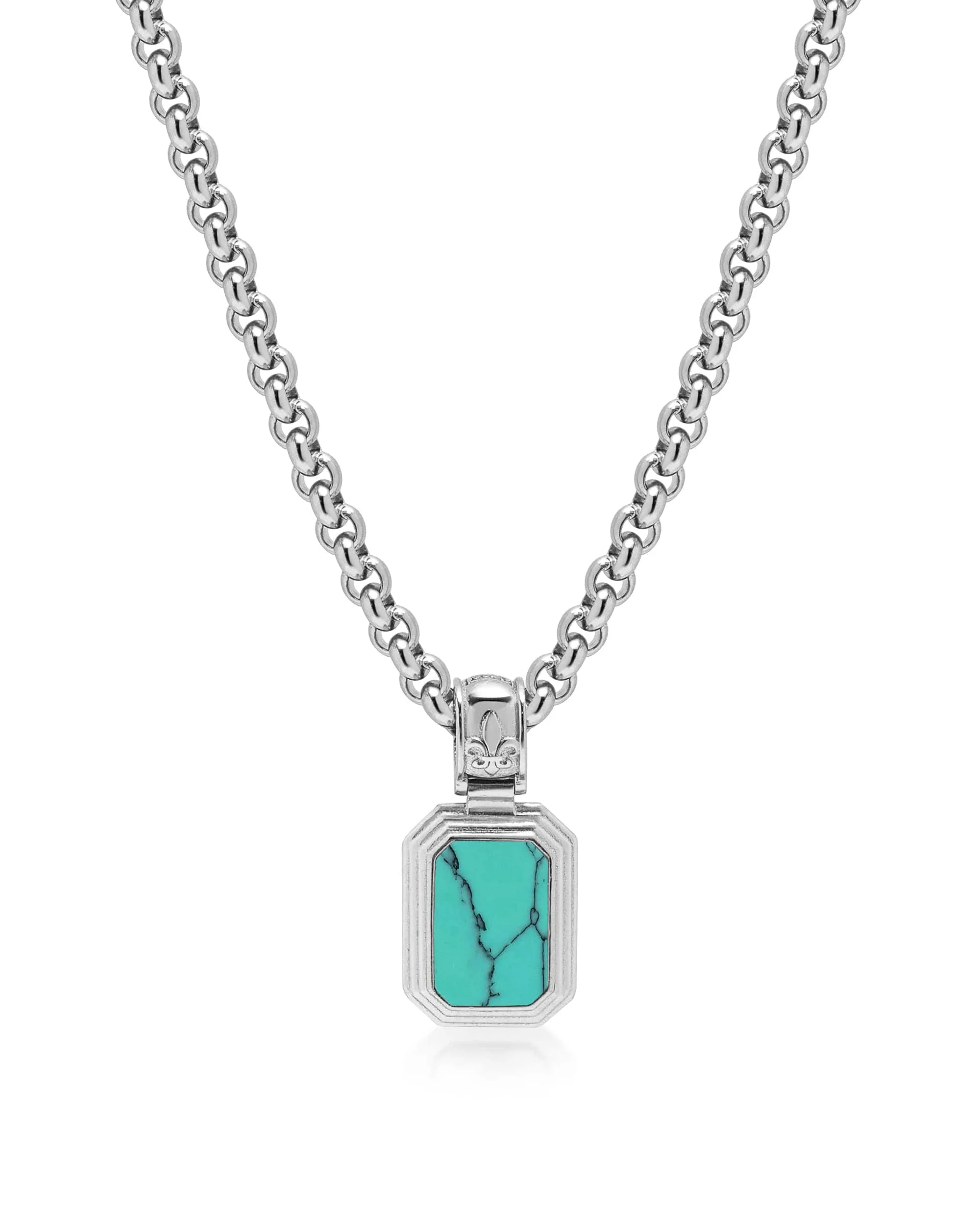 Men's Sterling Silver Necklace with Two-in-One Turquoise & Black Onyx Pendant