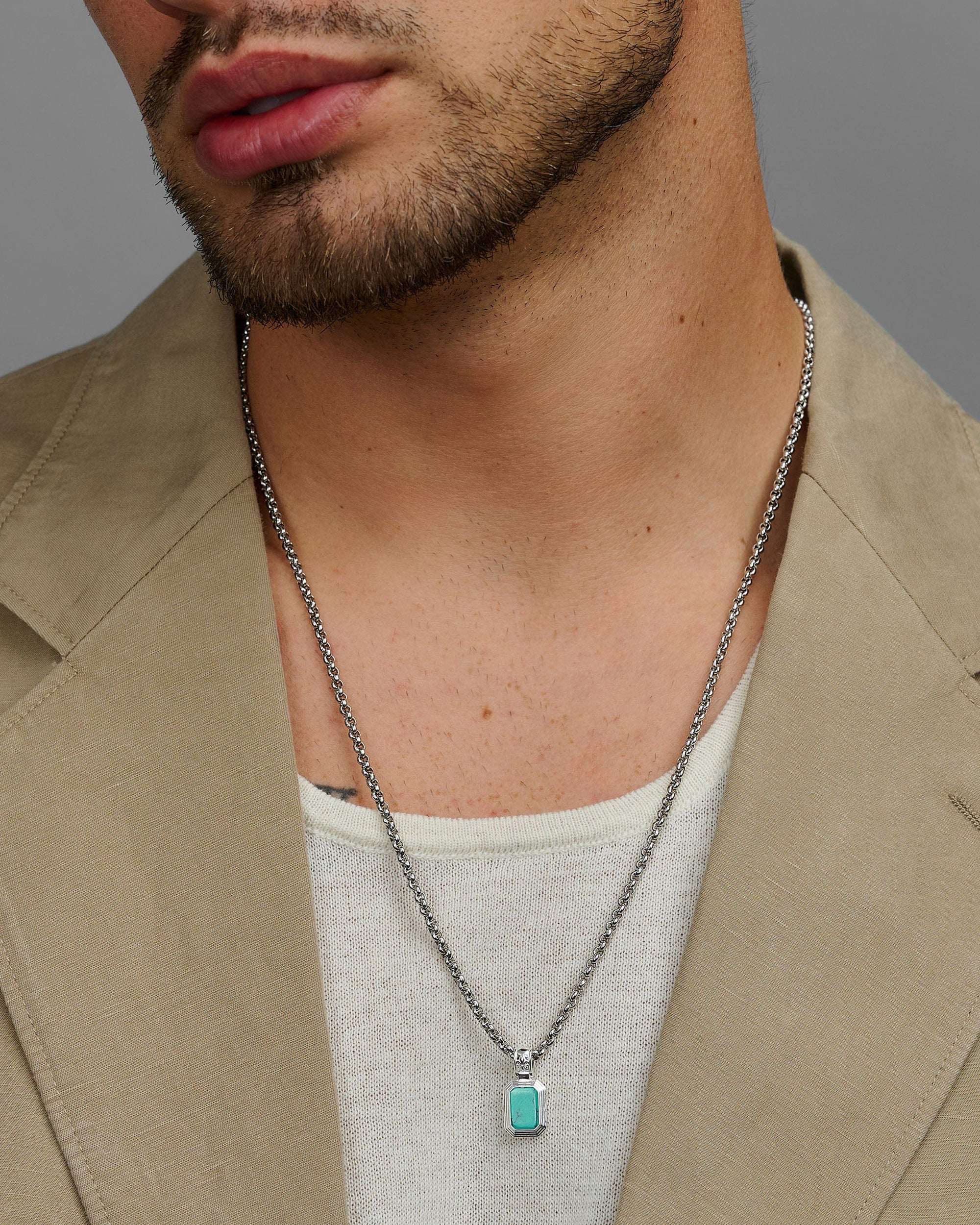 Men's Sterling Silver Necklace with Two-in-One Turquoise & Black Onyx Pendant - Image 2