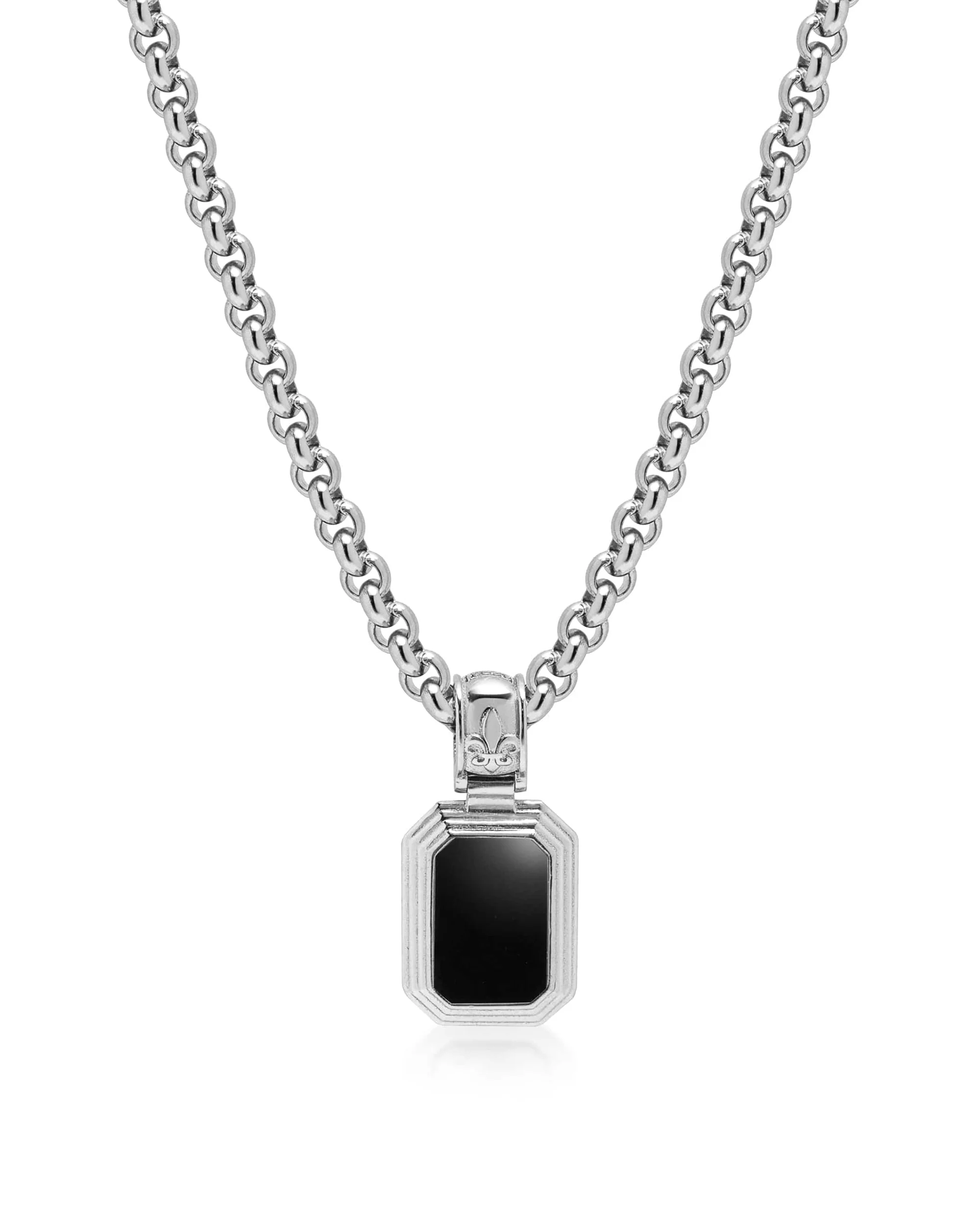 Men's Sterling Silver Necklace with Two-in-One Turquoise & Black Onyx Pendant - Image 3