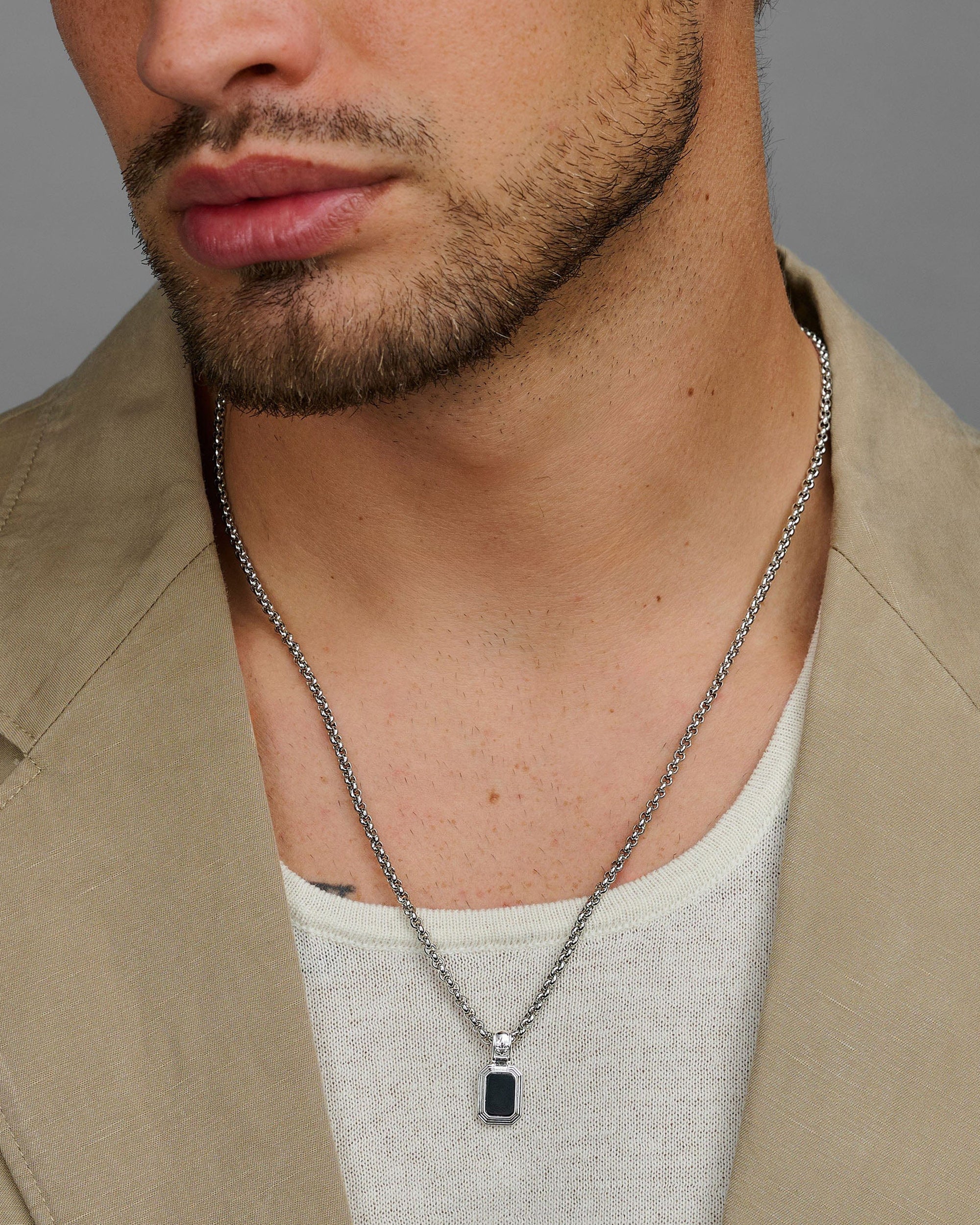 Men's Sterling Silver Necklace with Two-in-One Turquoise & Black Onyx Pendant - Image 4